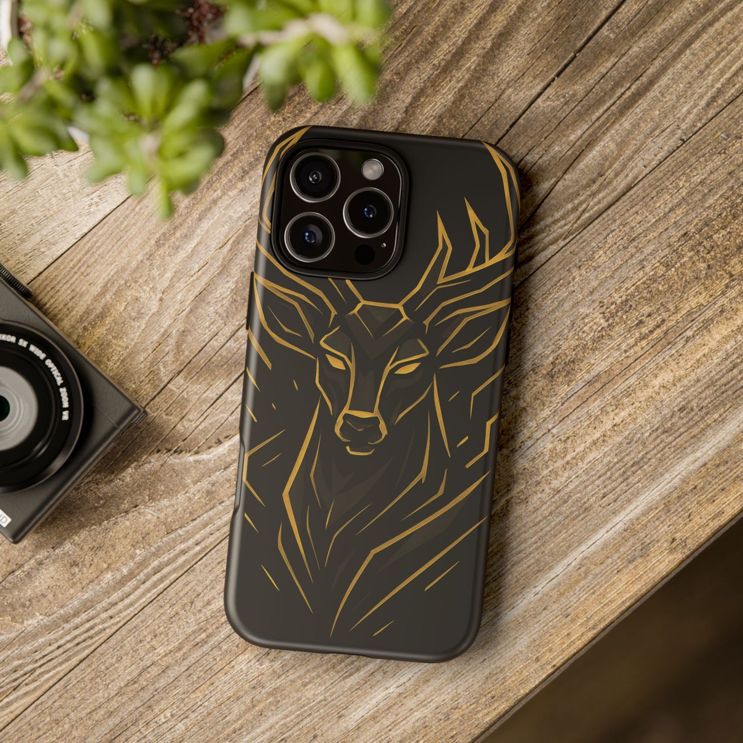 Phone Case with Black and Gold Deer Design – Elegant & Sophisticated Style