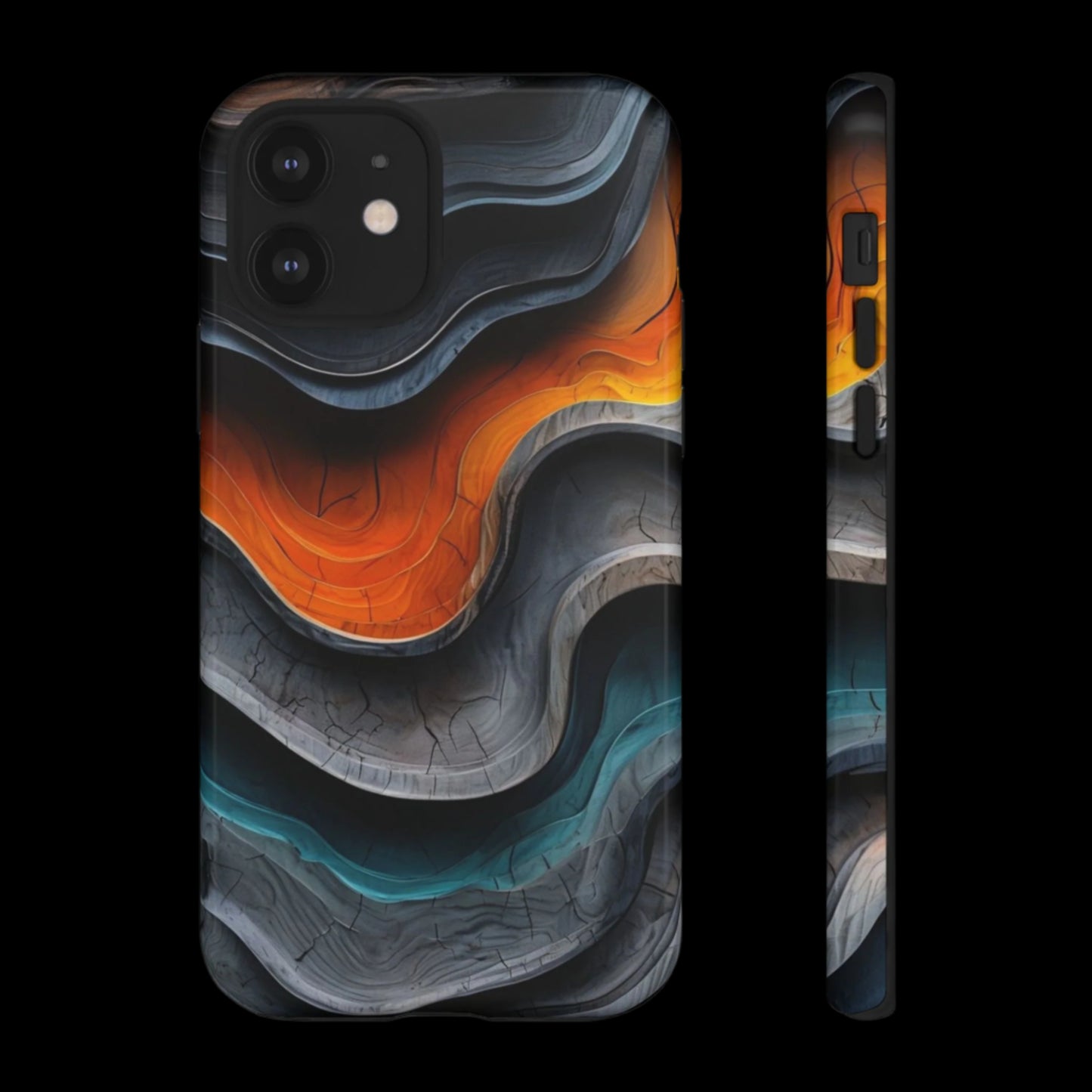 Phone Case Abstract Wave – Aesthetic Orange Teal Black Cover – Case Gift