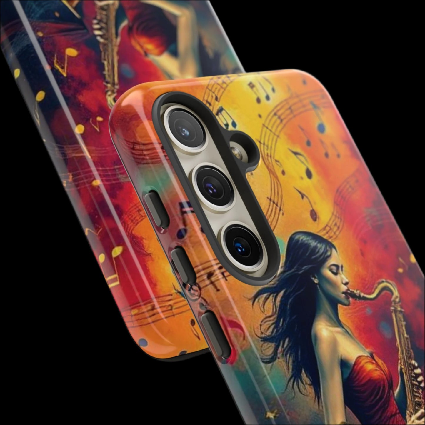 Phone Case Female Saxophonist – Elegant Jazz Illustration