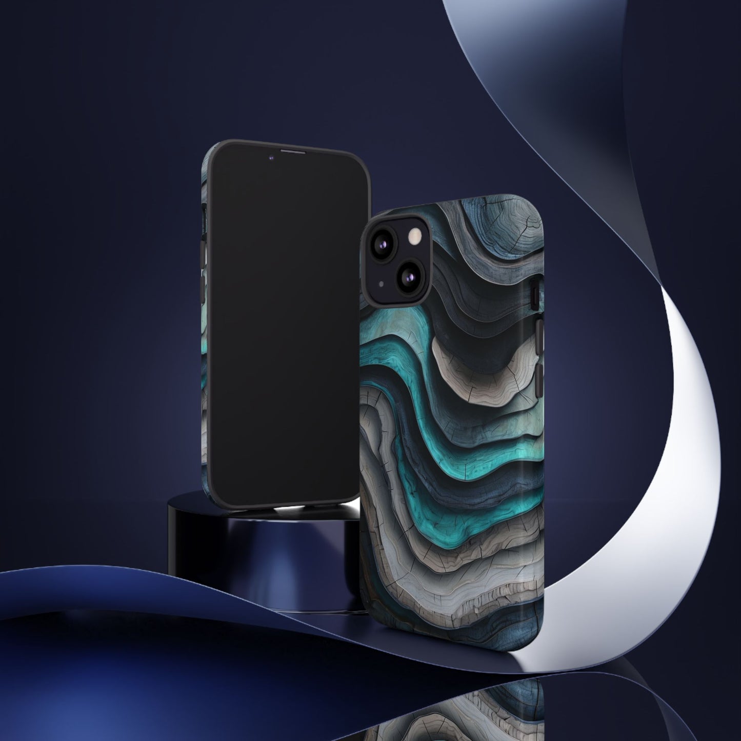 Phone Case Blue & Grey Woodgrain Wave – Artistic iPhone & Samsung Cover