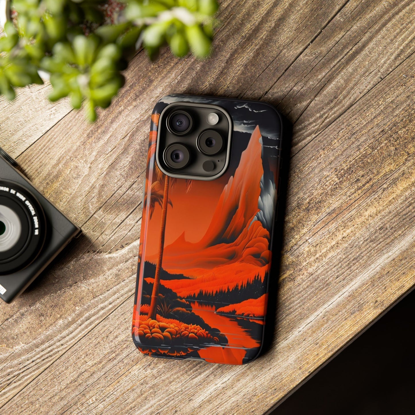 Phone Case Tropical Sci-Fi – Futuristic Red Jungle & Mountain Art Cover