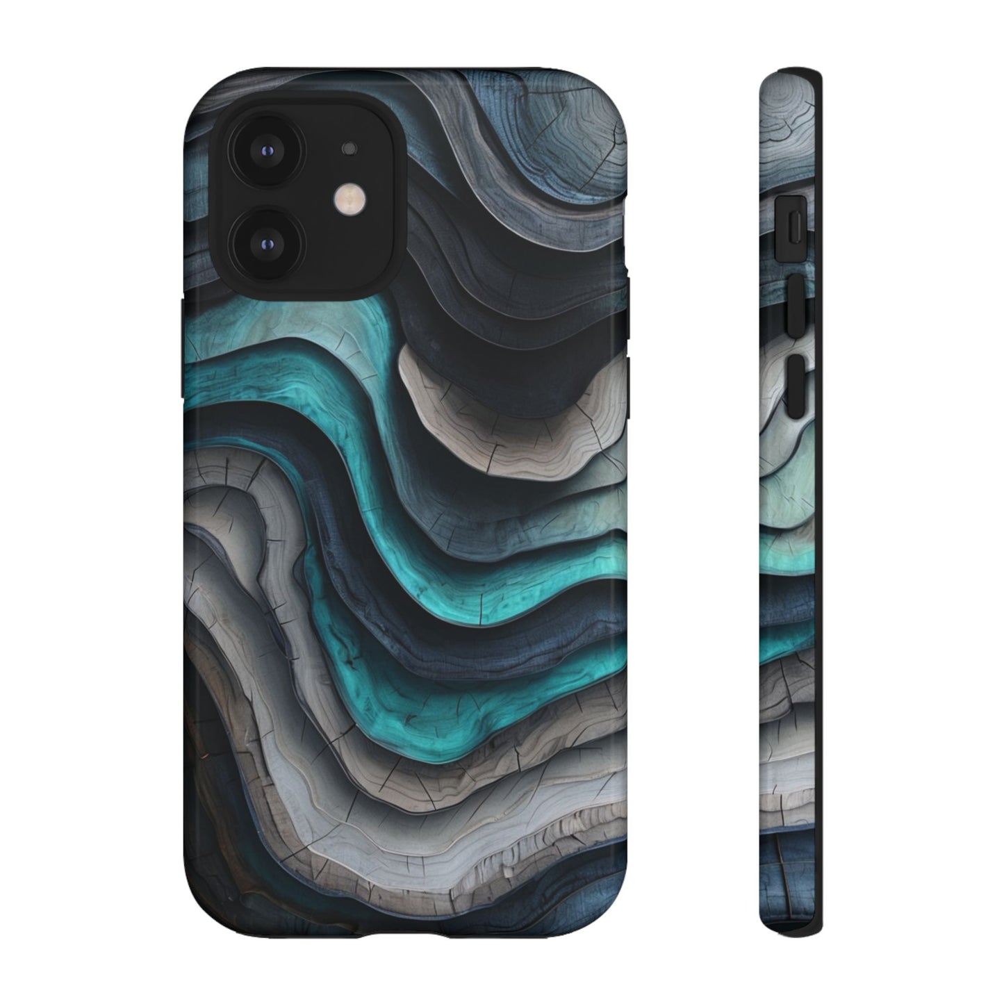 Phone Case Blue & Grey Woodgrain Wave – Artistic iPhone & Samsung Cover