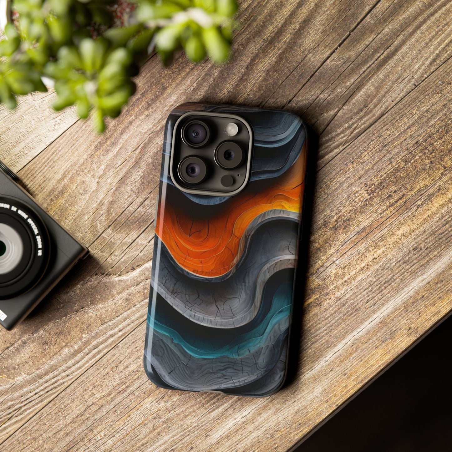 Phone Case Abstract Wave – Aesthetic Orange Teal Black Cover – Case Gift