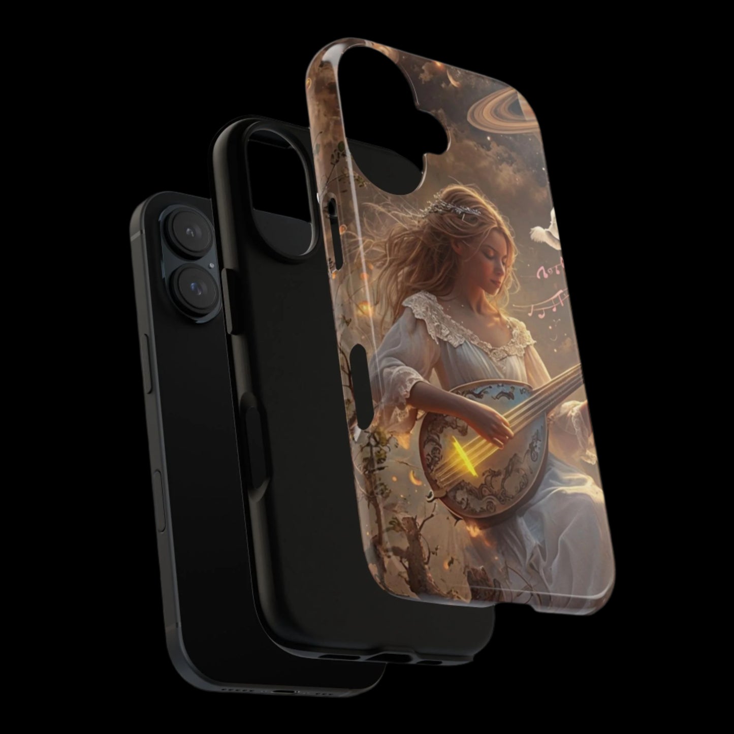 Phone Case Young Woman Playing Luminous Instrument Under Starry Night Sky