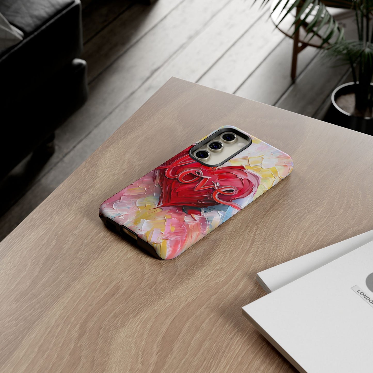Love Heart Phone Case with Colorful Brush Strokes – Artistic & Romantic Design