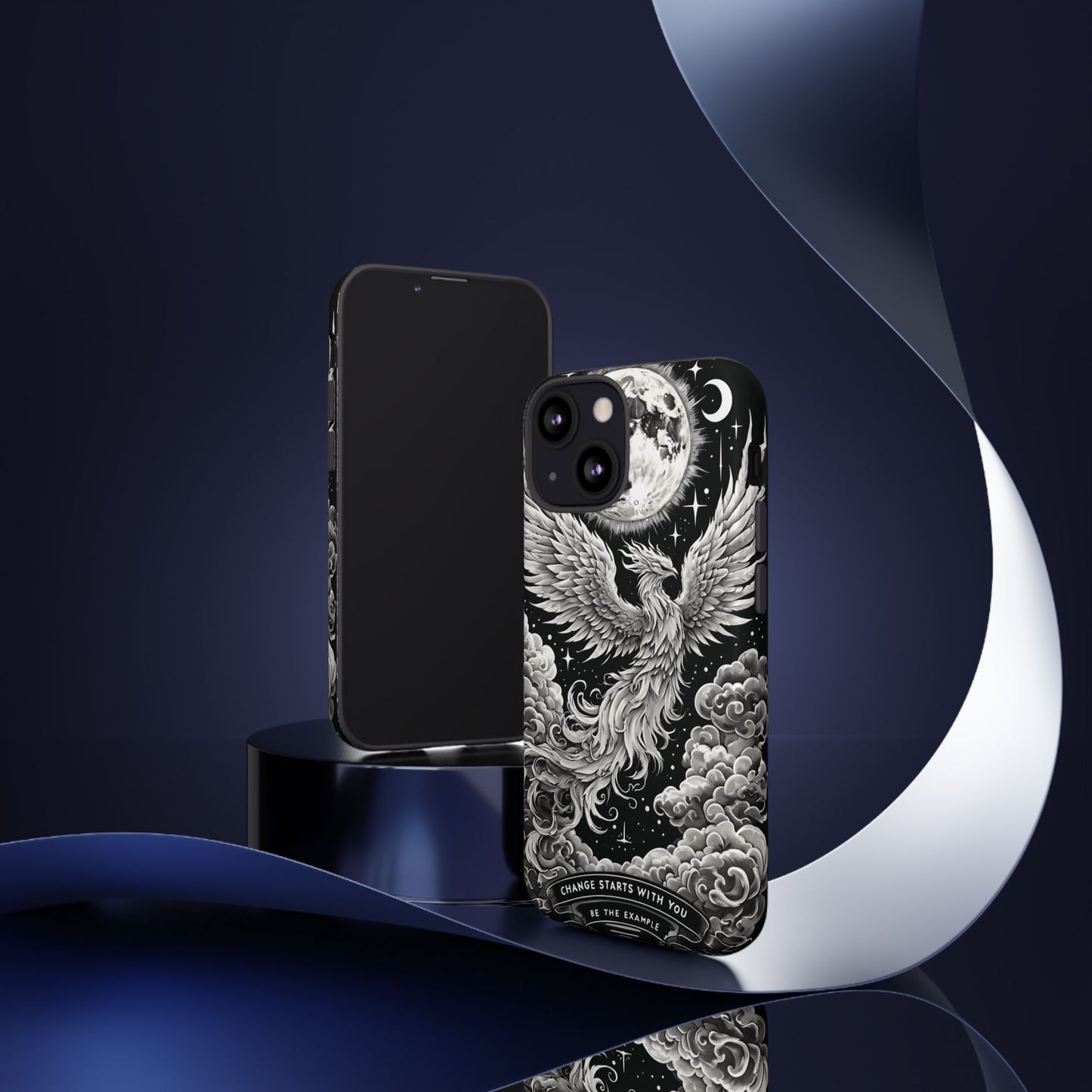 Phoenix Art iPhone Case – 'Change Starts With You' – Black & White Design