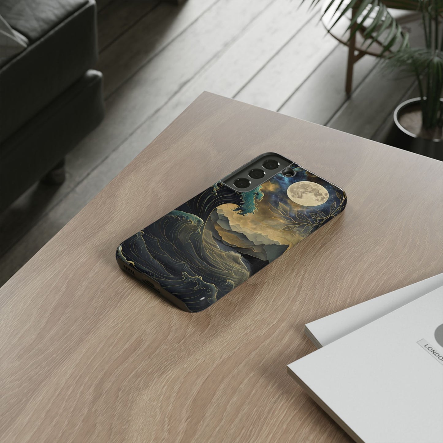 Moon & Ocean Wave iPhone Case – Artistic Japanese Style Phone Cover - Durable & Protective