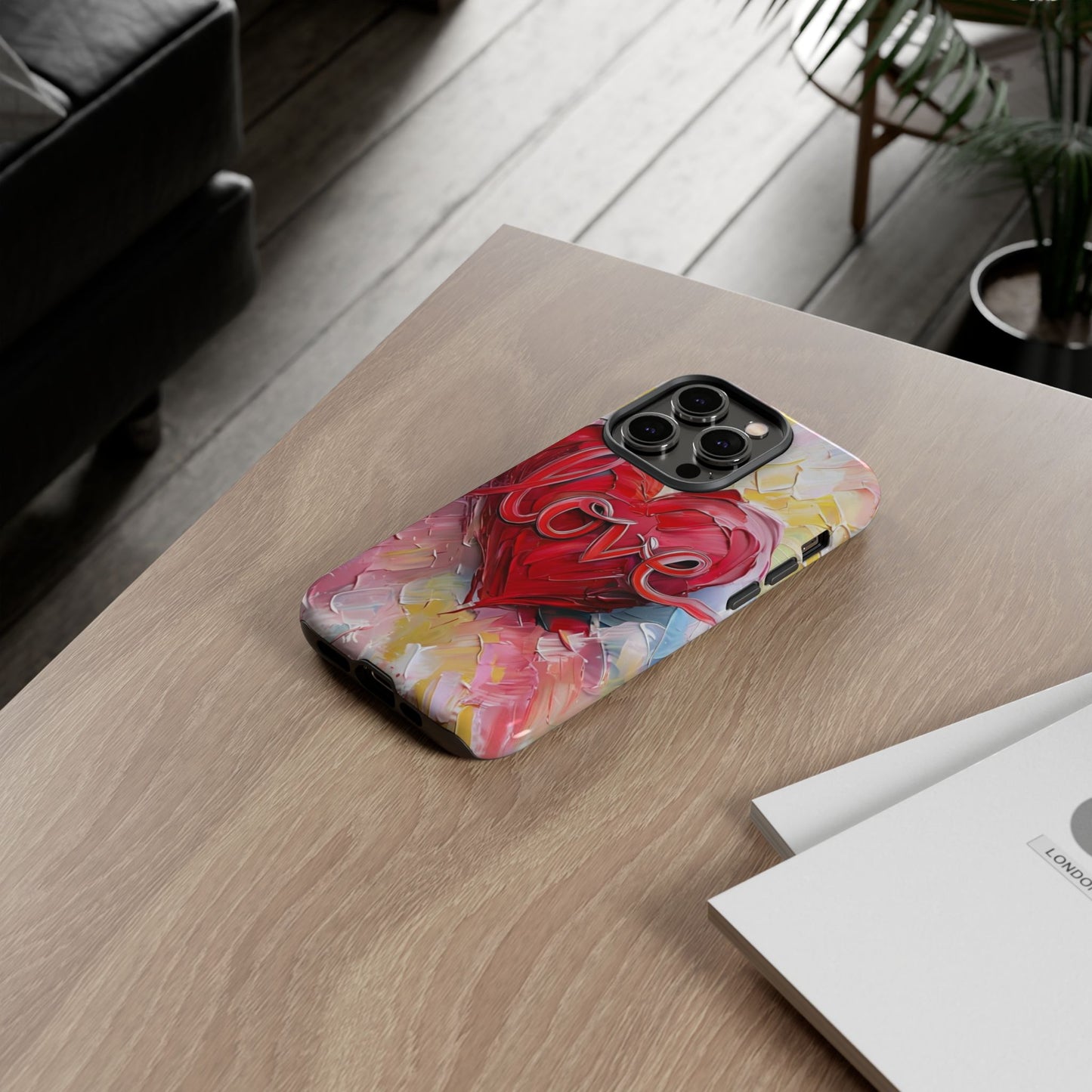 Love Heart Phone Case with Colorful Brush Strokes – Artistic & Romantic Design