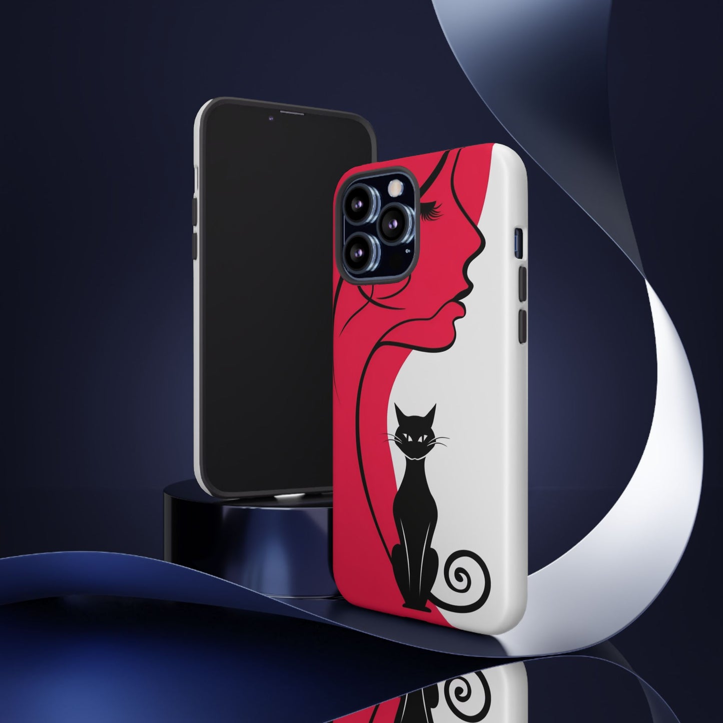 Phone Case with Artistic Woman & Black Cat Design – Stylish and Protective