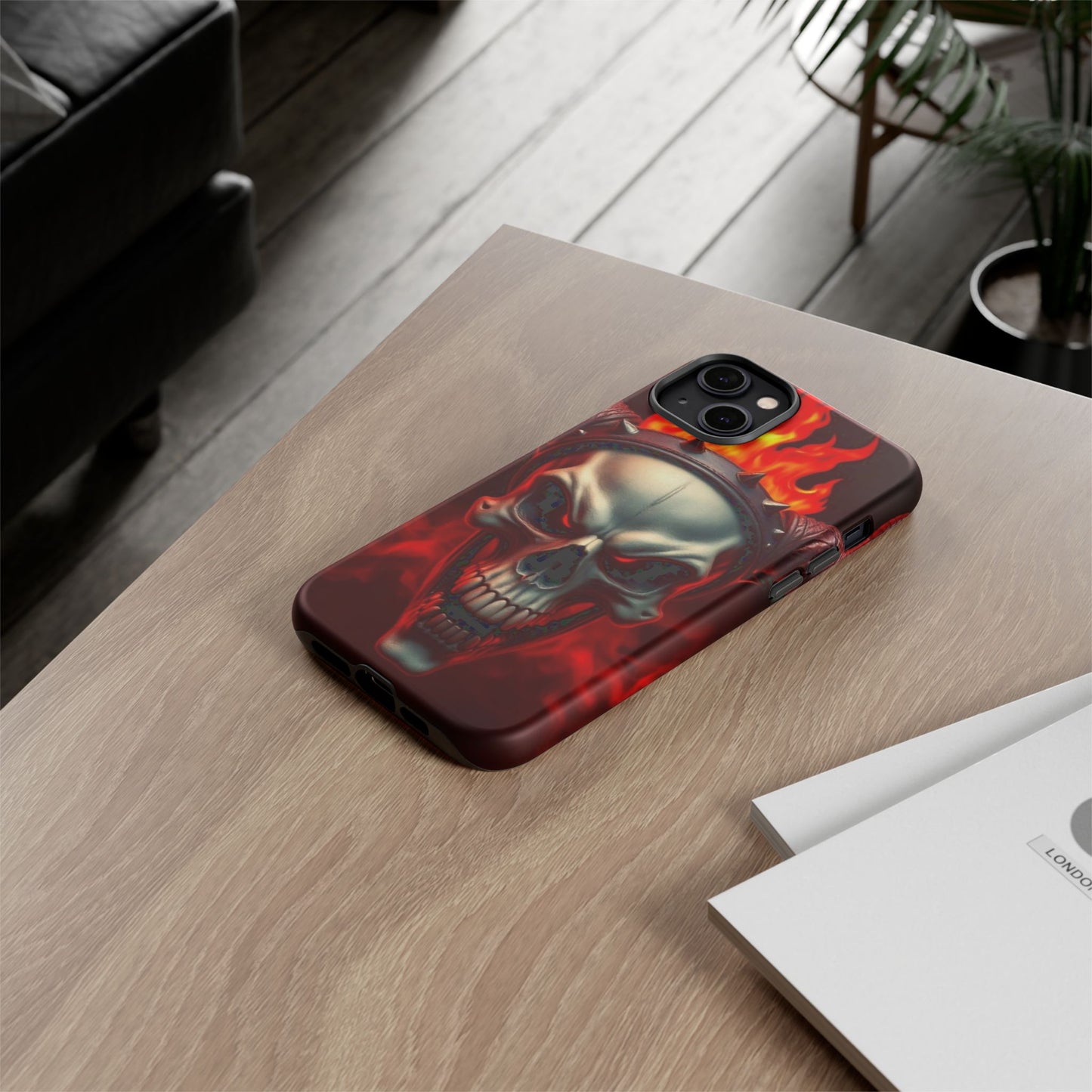 Phone Case Flaming Demon Skull – Horned Skull in Fire - Gothic & Dark Art Cover