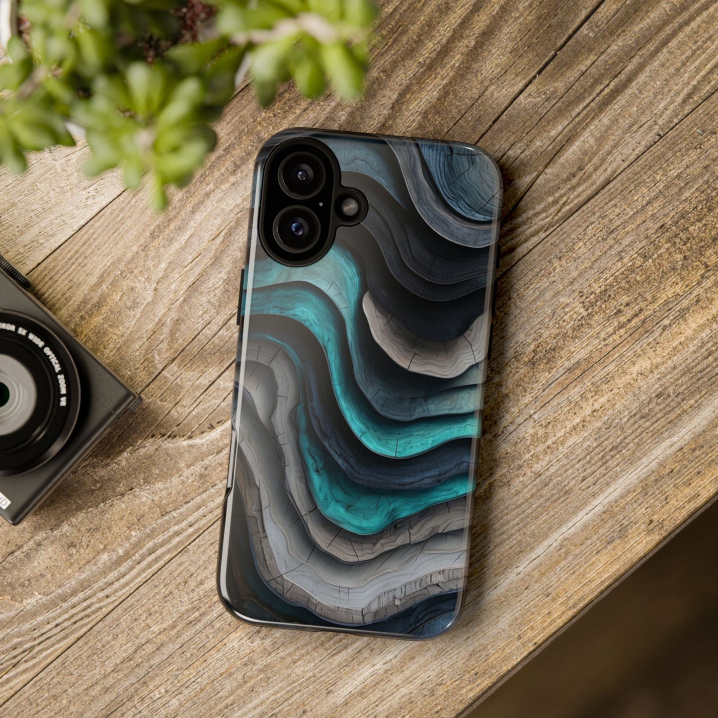 Phone Case Blue & Grey Woodgrain Wave – Artistic iPhone & Samsung Cover