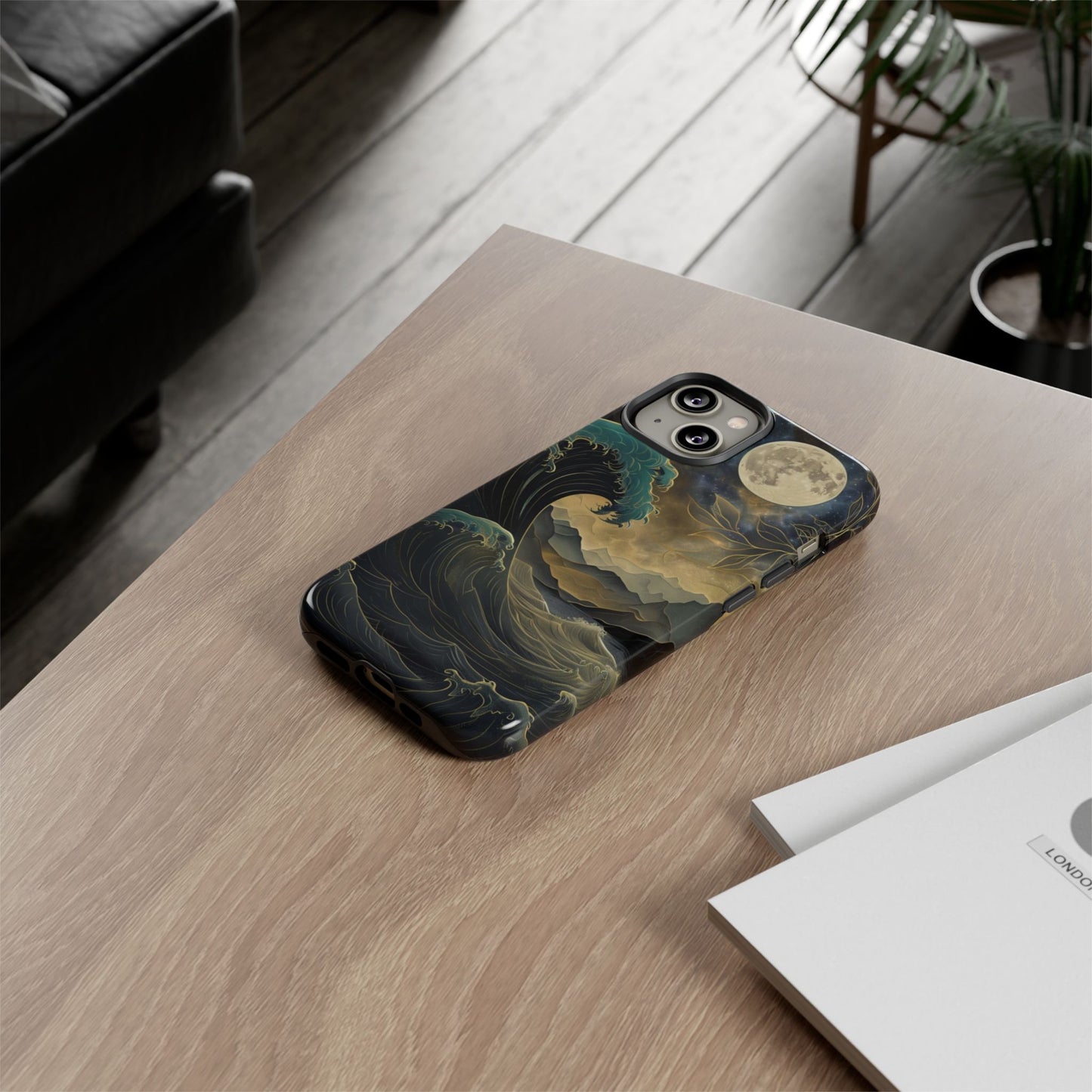 Moon & Ocean Wave iPhone Case – Artistic Japanese Style Phone Cover - Durable & Protective