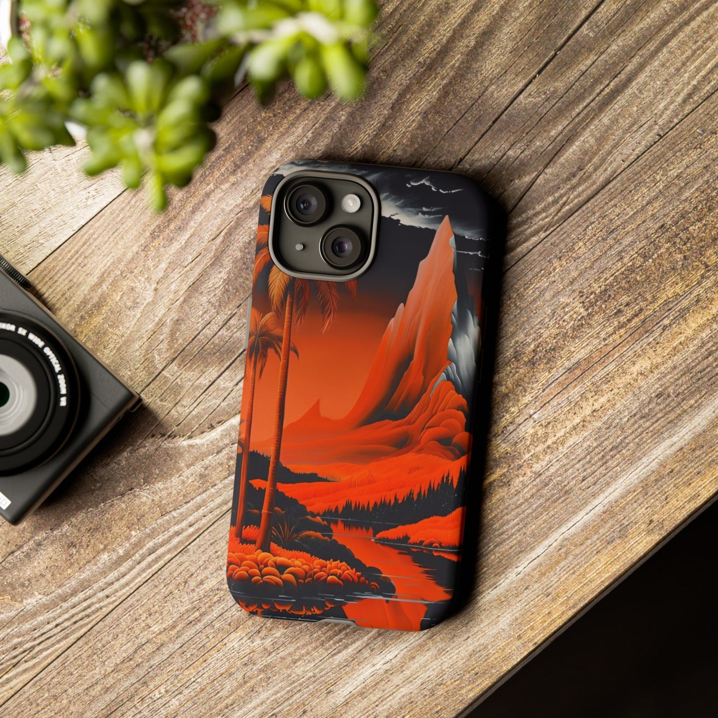 Phone Case Tropical Sci-Fi – Futuristic Red Jungle & Mountain Art Cover