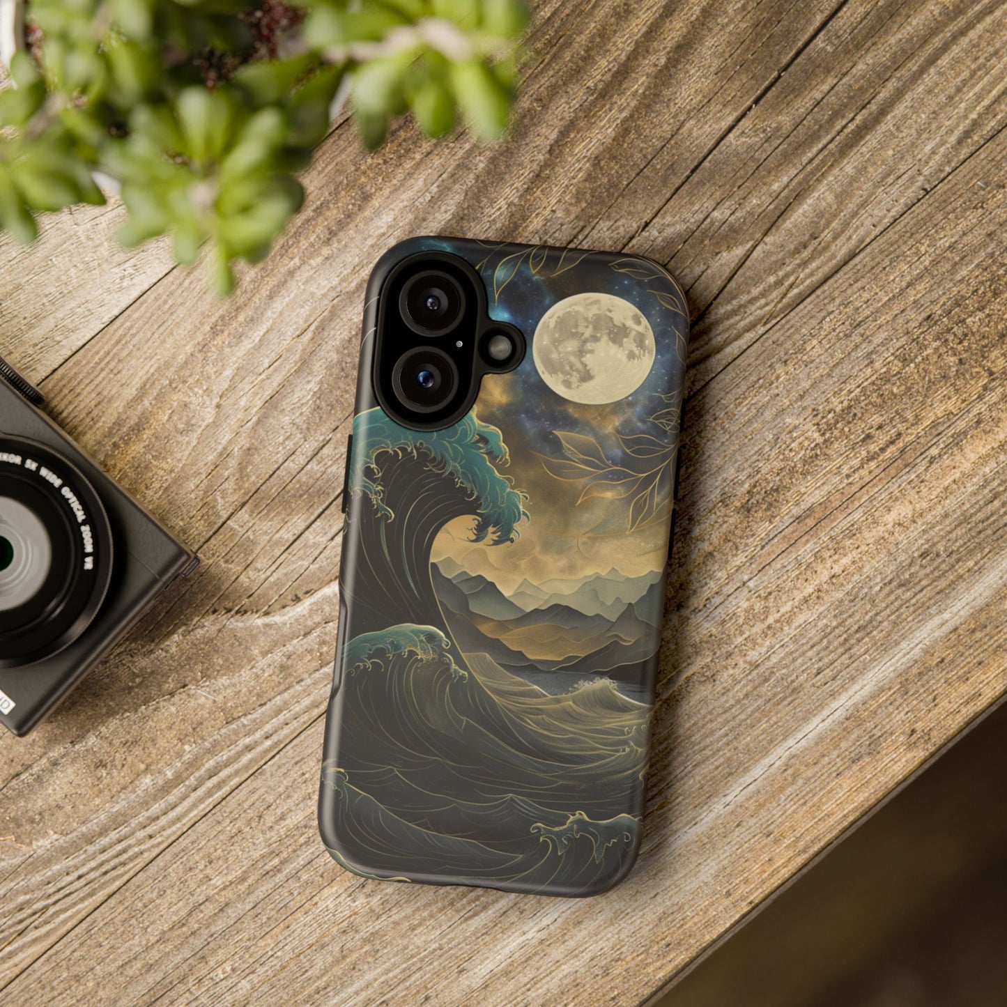 Moon & Ocean Wave iPhone Case – Artistic Japanese Style Phone Cover - Durable & Protective