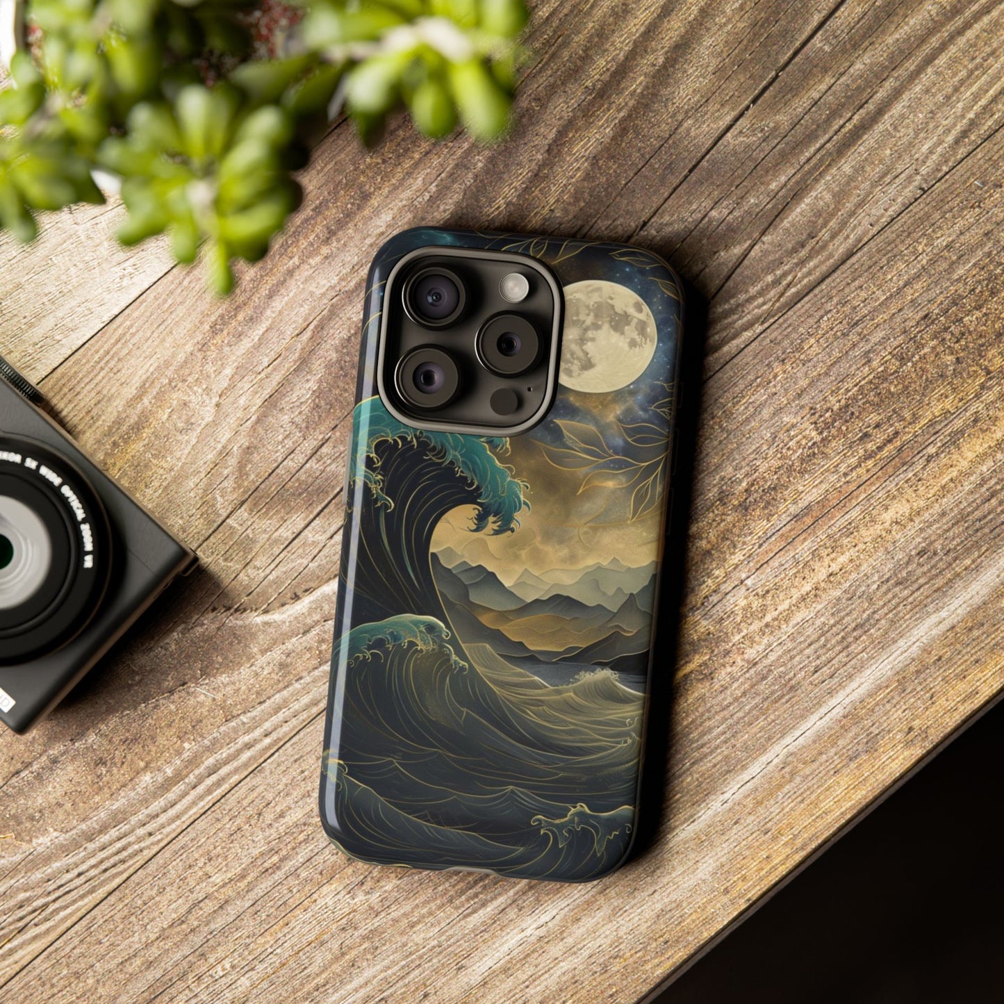 Moon & Ocean Wave iPhone Case – Artistic Japanese Style Phone Cover - Durable & Protective