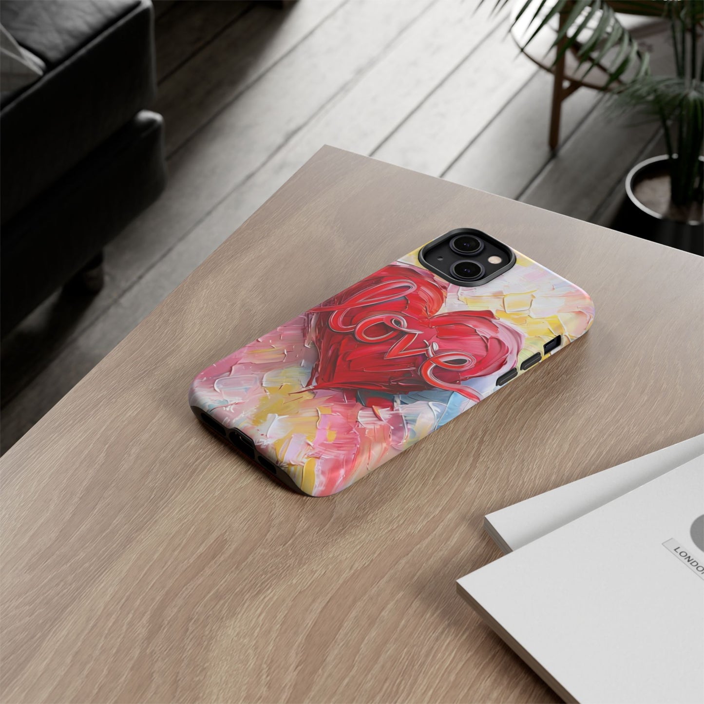 Love Heart Phone Case with Colorful Brush Strokes – Artistic & Romantic Design