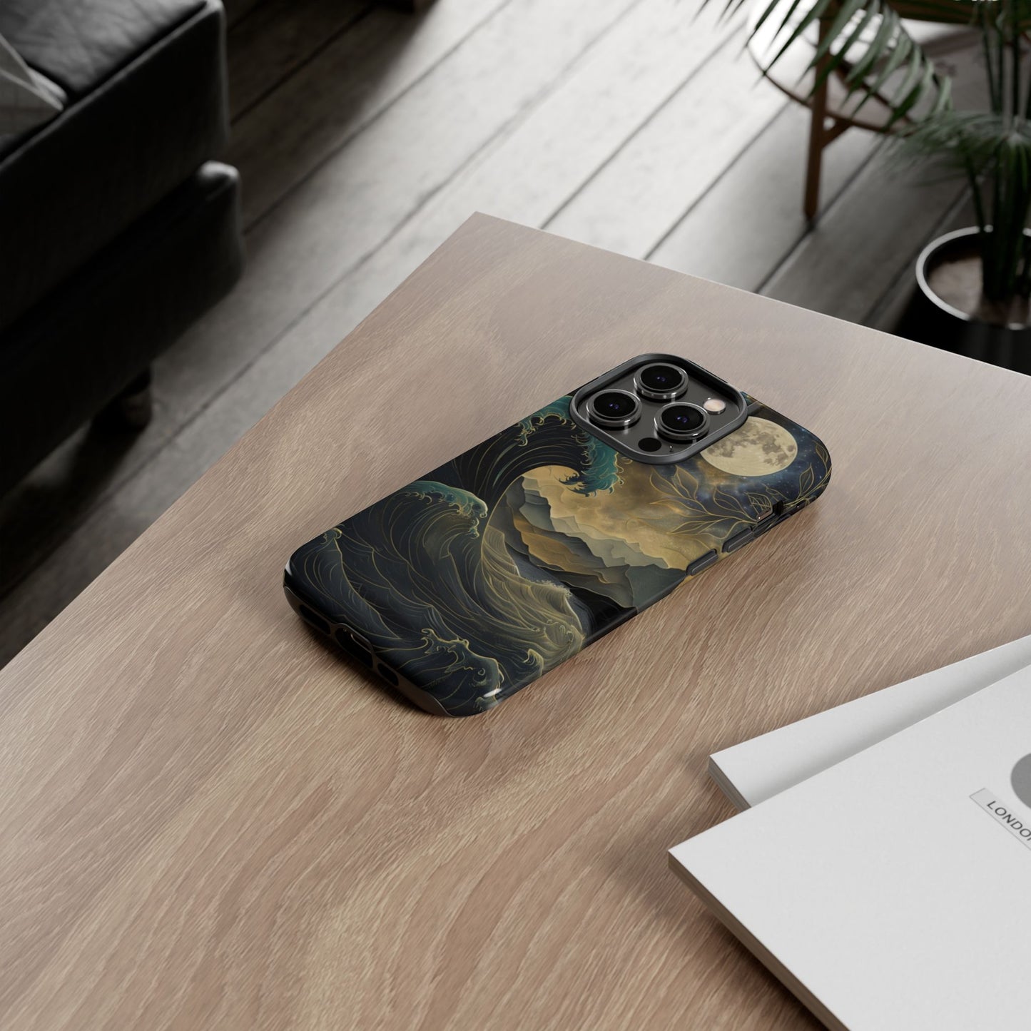 Moon & Ocean Wave iPhone Case – Artistic Japanese Style Phone Cover - Durable & Protective