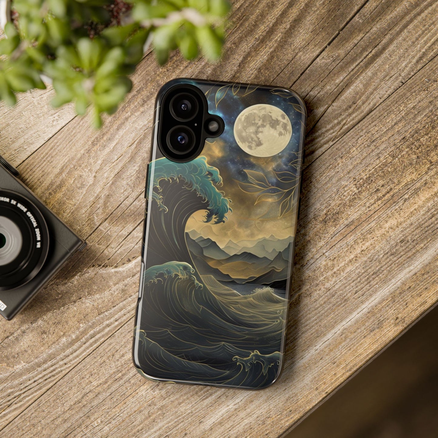 Moon & Ocean Wave iPhone Case – Artistic Japanese Style Phone Cover - Durable & Protective
