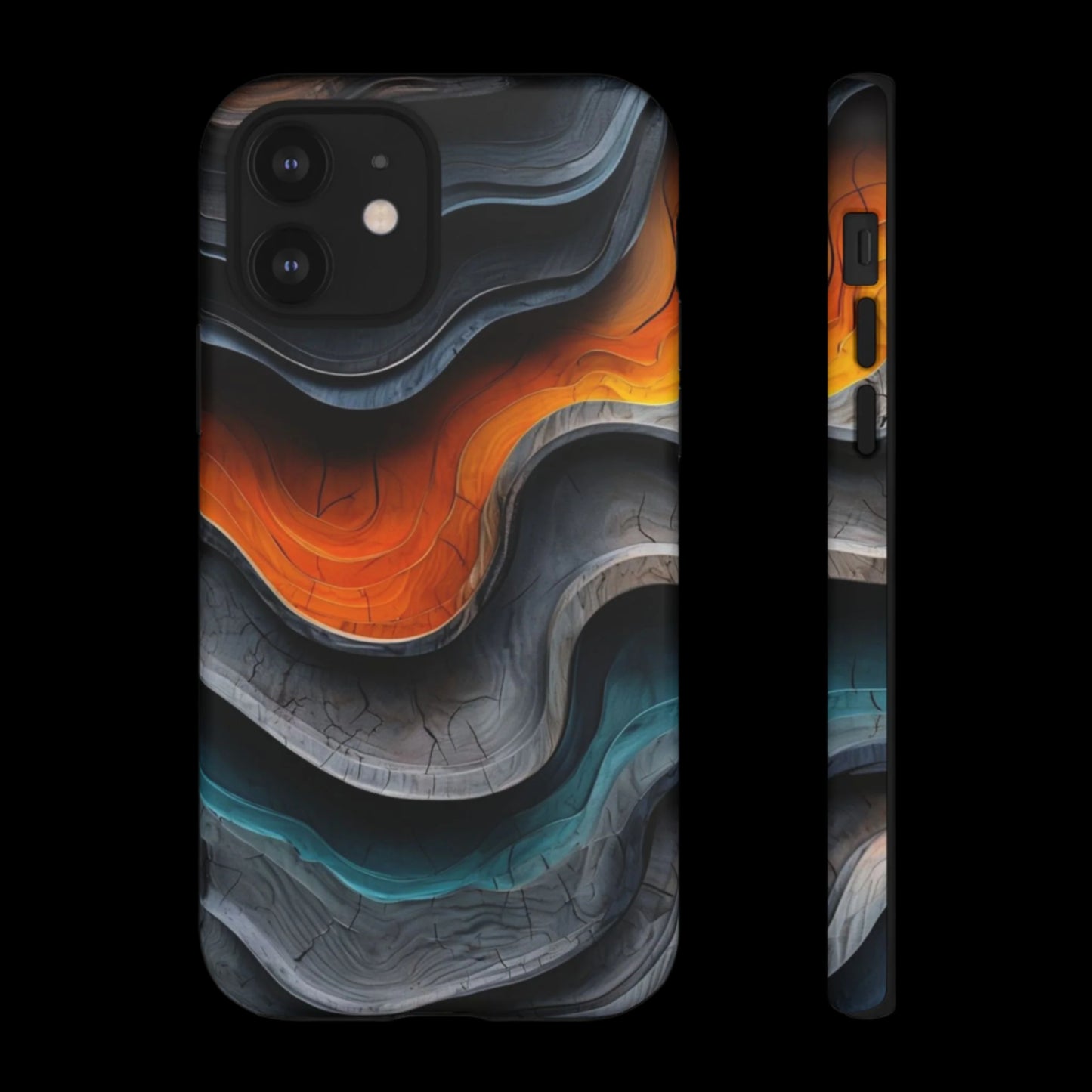 Phone Case Abstract Wave – Aesthetic Orange Teal Black Cover – Case Gift
