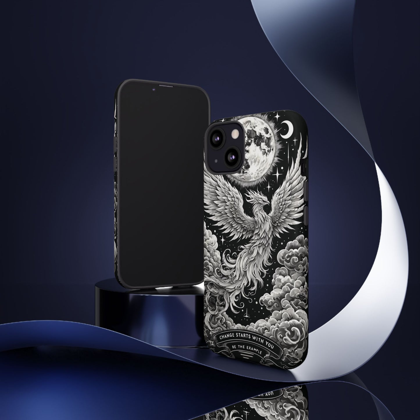 Phoenix Art iPhone Case – 'Change Starts With You' – Black & White Design