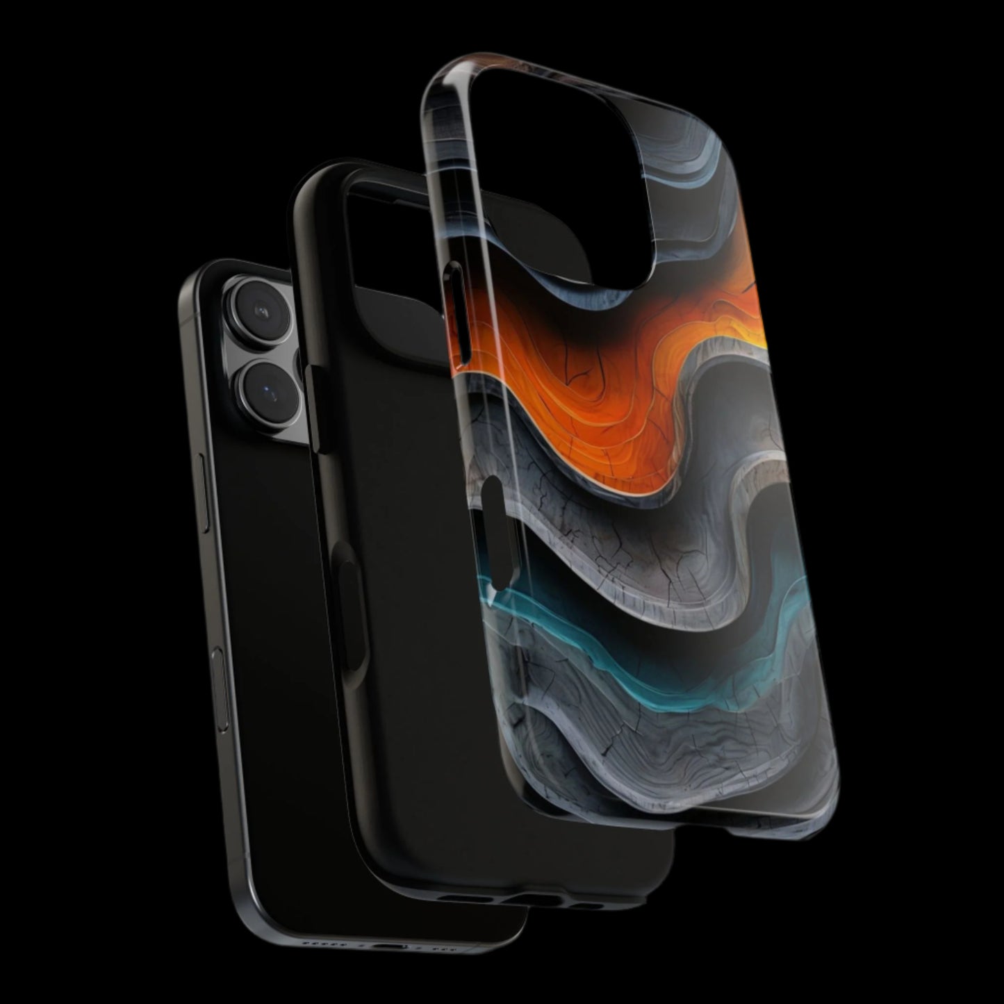 Phone Case Abstract Wave – Aesthetic Orange Teal Black Cover – Case Gift