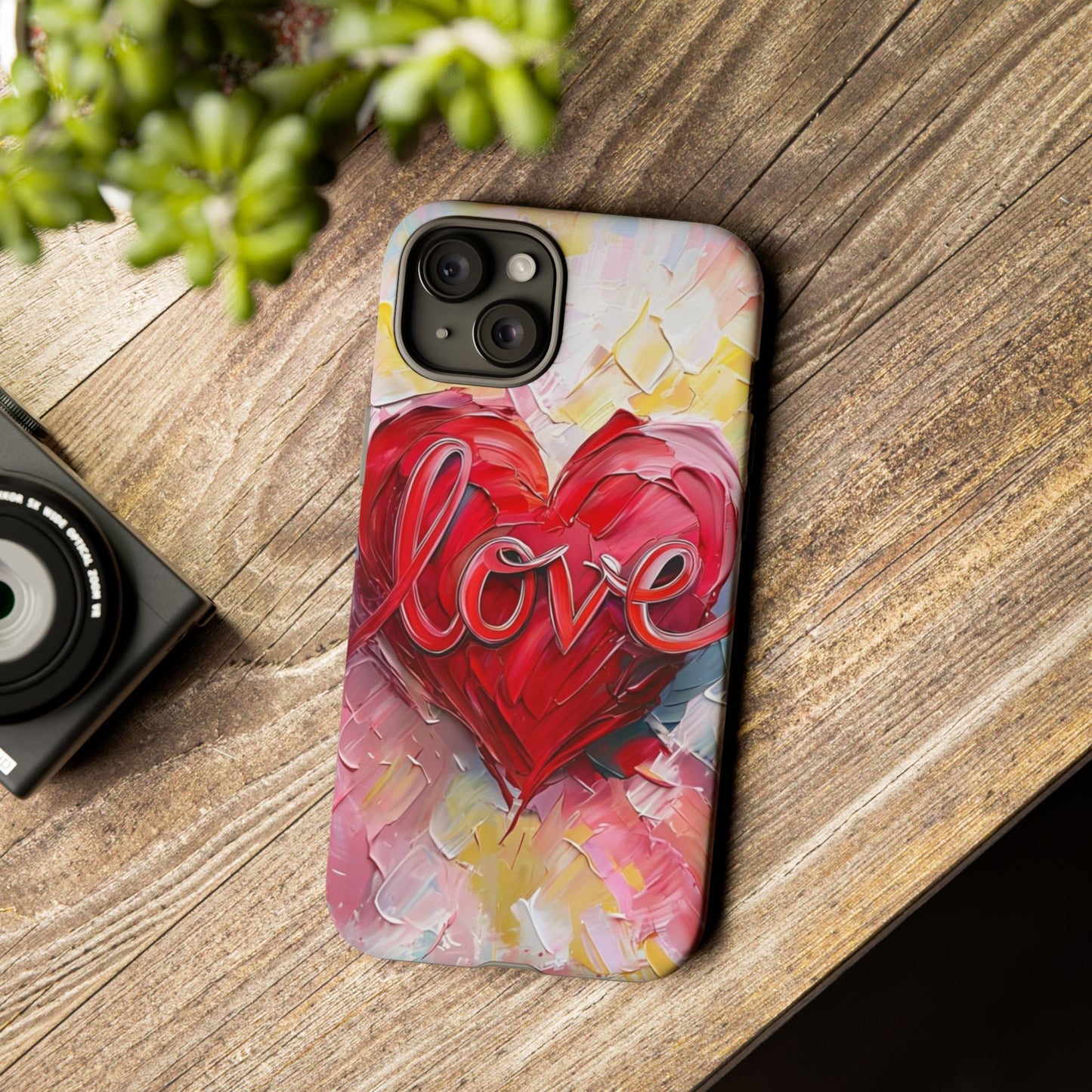 Love Heart Phone Case with Colorful Brush Strokes – Artistic & Romantic Design
