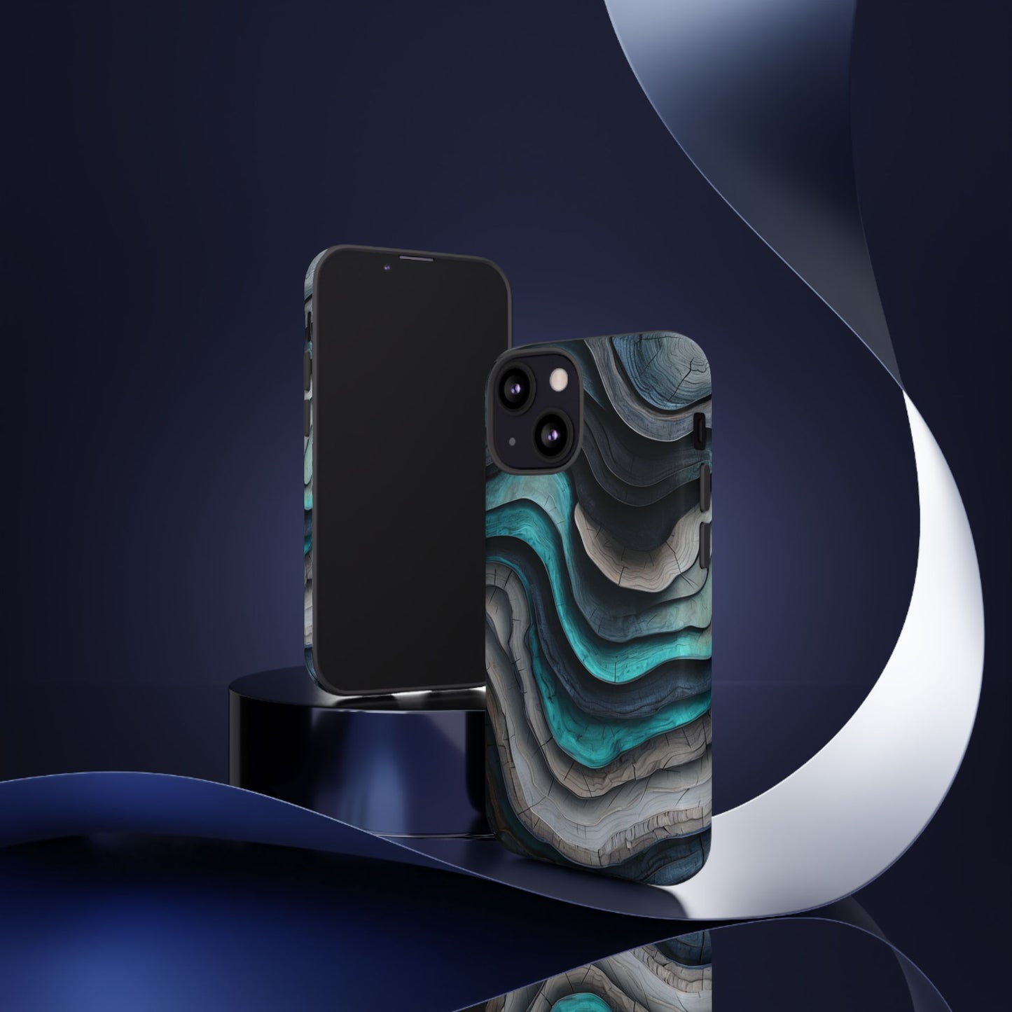Phone Case Blue & Grey Woodgrain Wave – Artistic iPhone & Samsung Cover