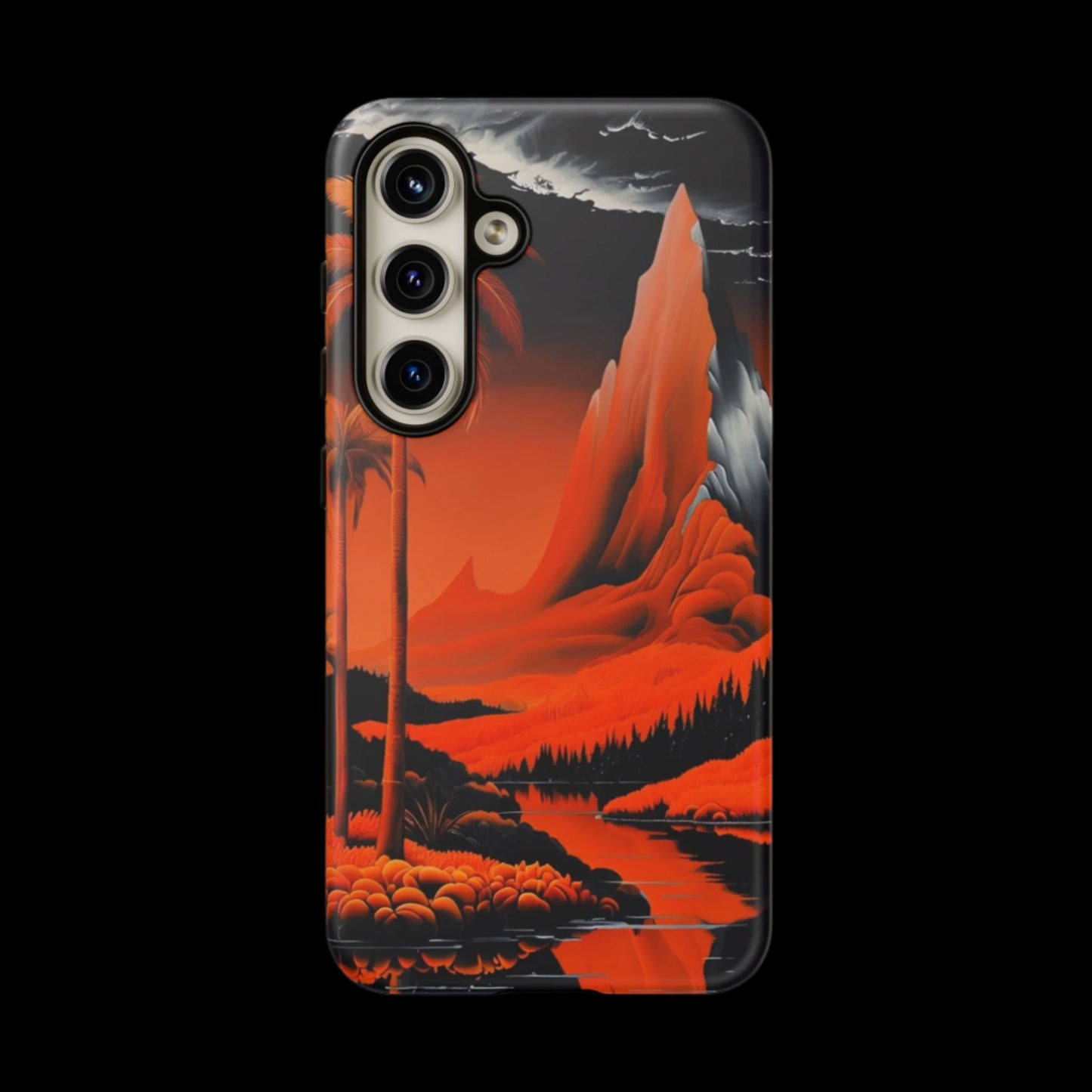 Phone Case Tropical Sci-Fi – Futuristic Red Jungle & Mountain Art Cover