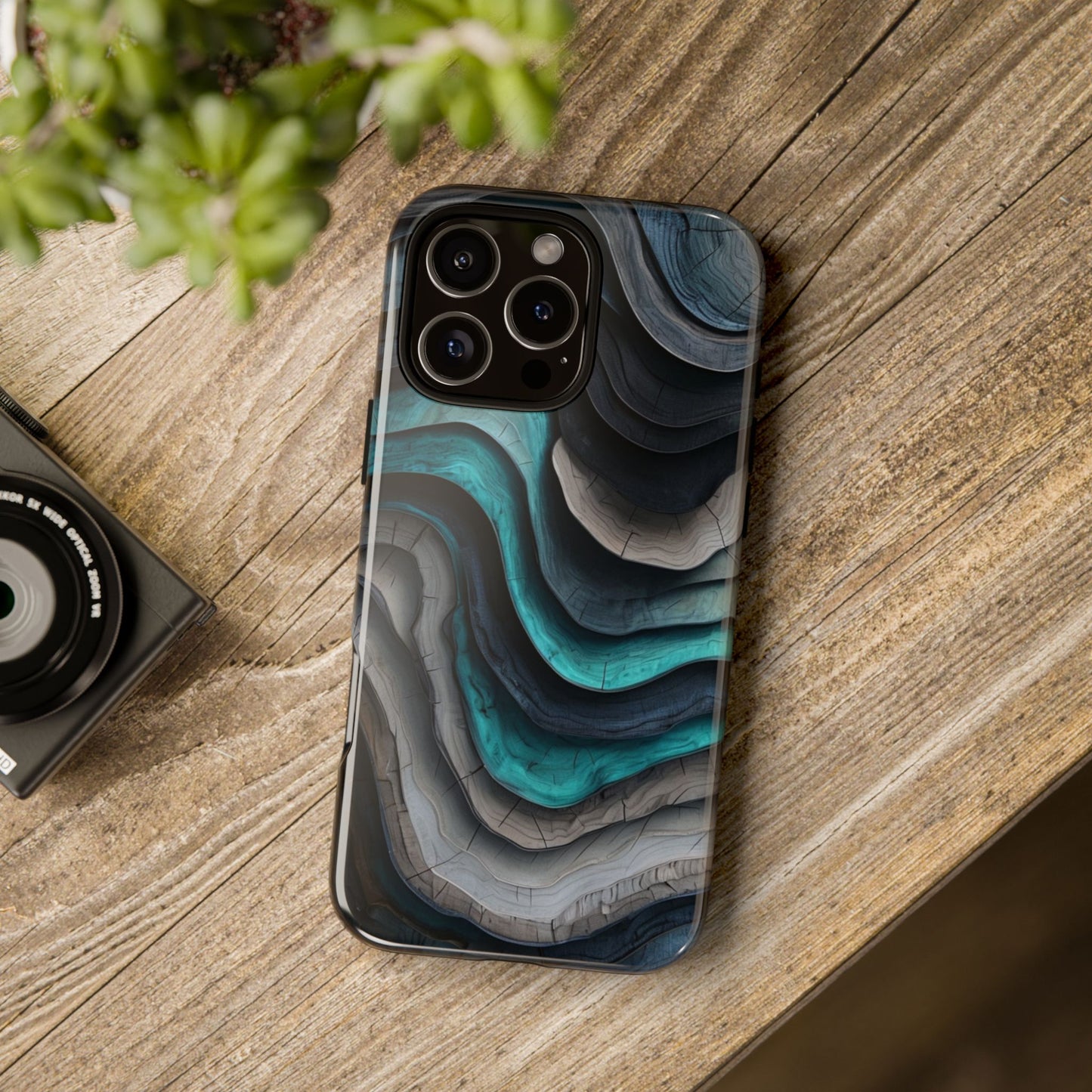 Phone Case Blue & Grey Woodgrain Wave – Artistic iPhone & Samsung Cover
