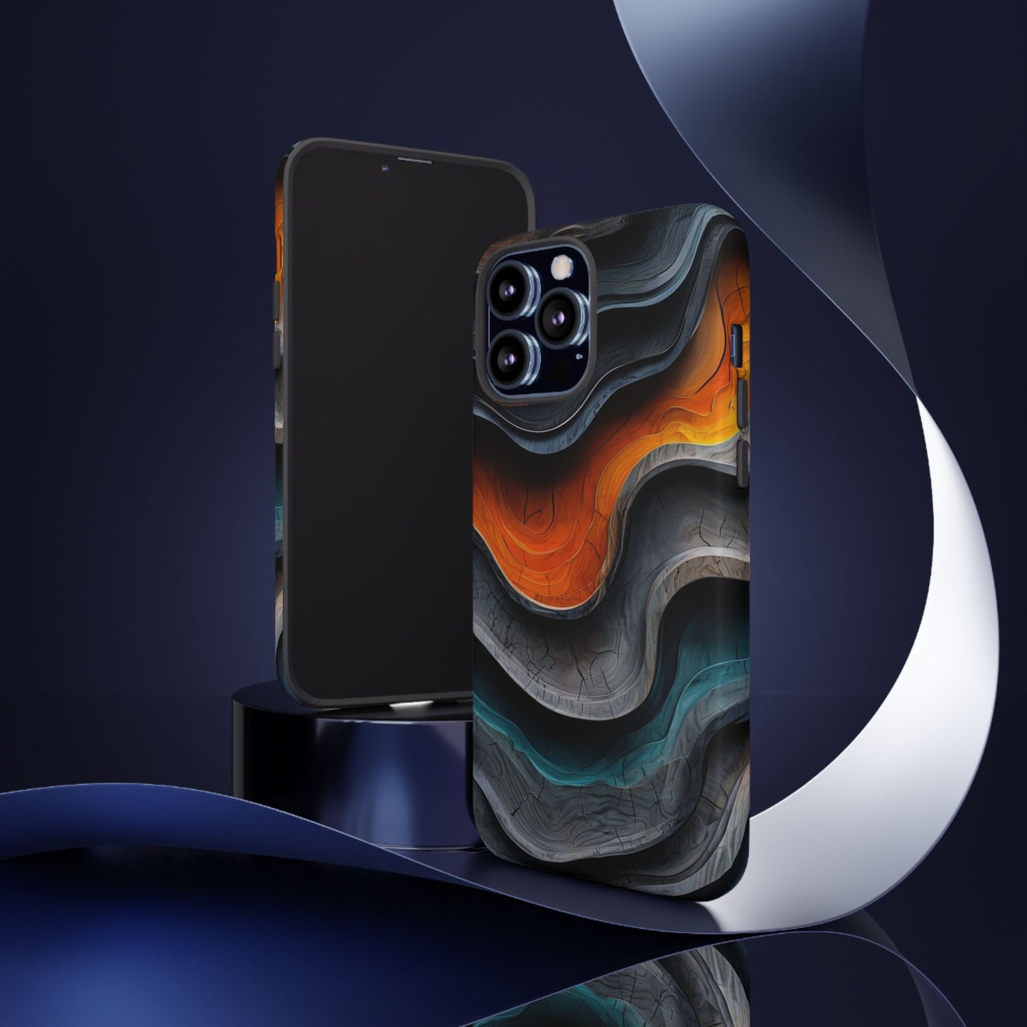 Phone Case Abstract Wave – Aesthetic Orange Teal Black Cover – Case Gift