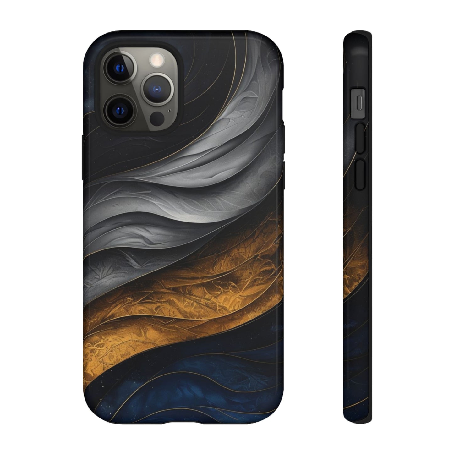 Phone Case Elegant Abstract Marble – Gold, Grey & Navy Design