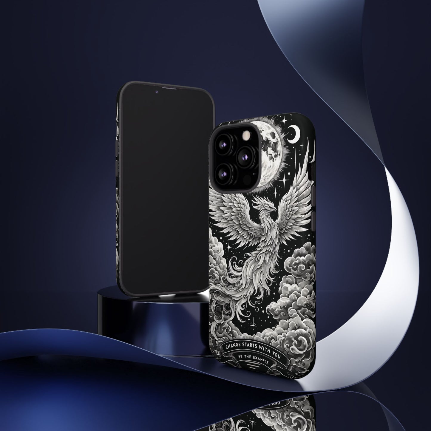 Phoenix Art iPhone Case – 'Change Starts With You' – Black & White Design