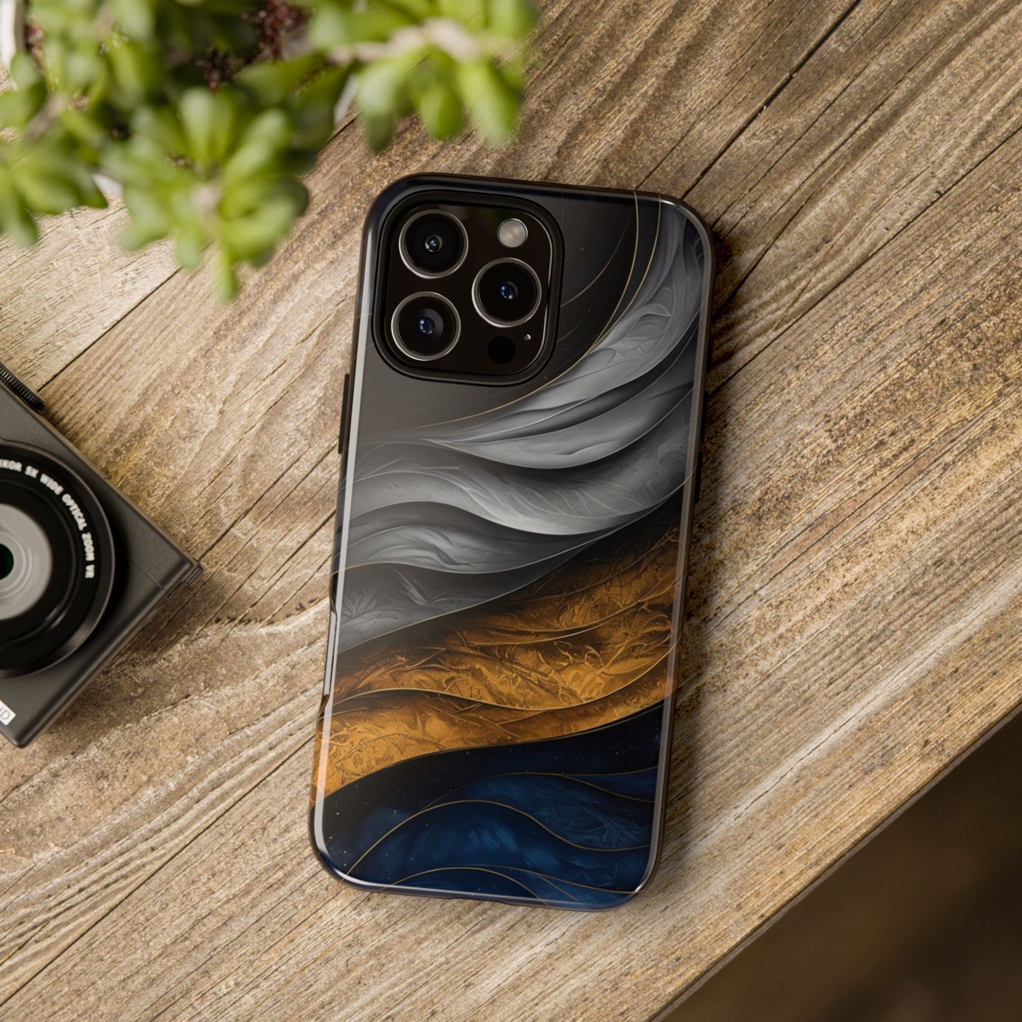 Phone Case Elegant Abstract Marble – Gold, Grey & Navy Design