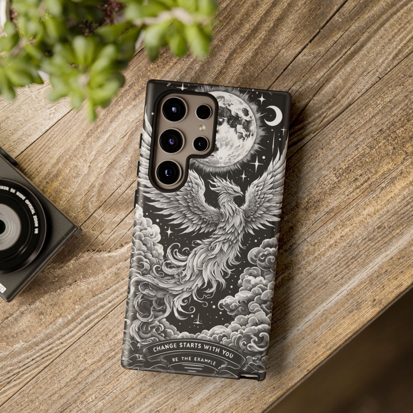 Phoenix Art iPhone Case – 'Change Starts With You' – Black & White Design
