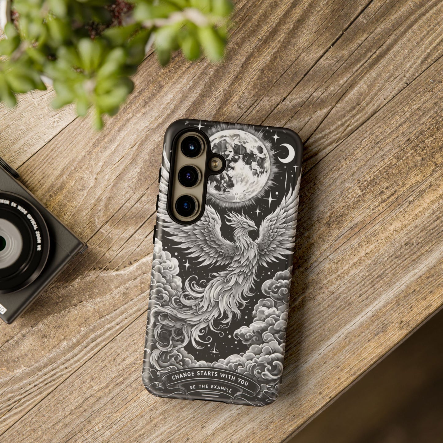 Phoenix Art iPhone Case – 'Change Starts With You' – Black & White Design