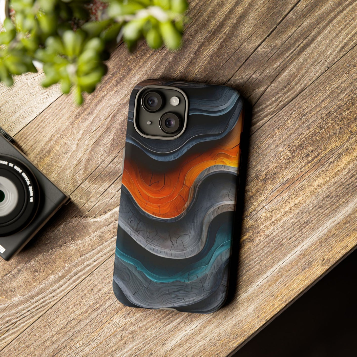 Phone Case Abstract Wave – Aesthetic Orange Teal Black Cover – Case Gift