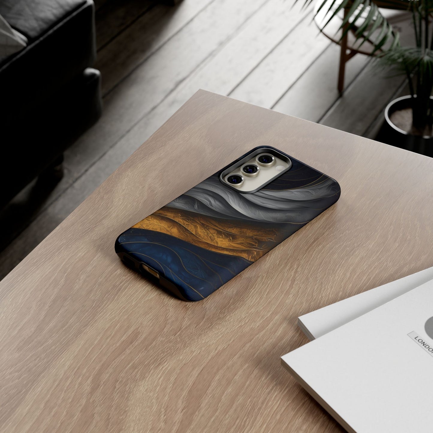 Phone Case Elegant Abstract Marble – Gold, Grey & Navy Design