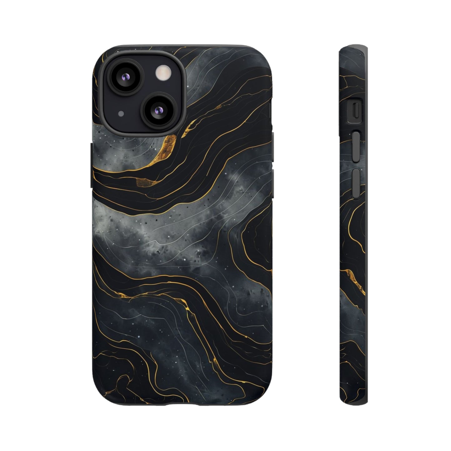 Phone Case Dark Elegance with Gold Accents – Stylish & Protective Cover
