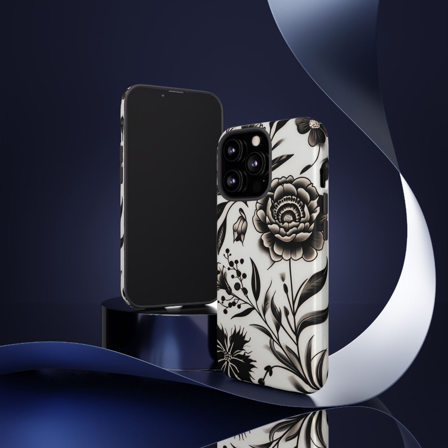 Phone Case Elegant Black and White Floral – Stylish Protection for iPhone 12/16 and Samsung 22/25