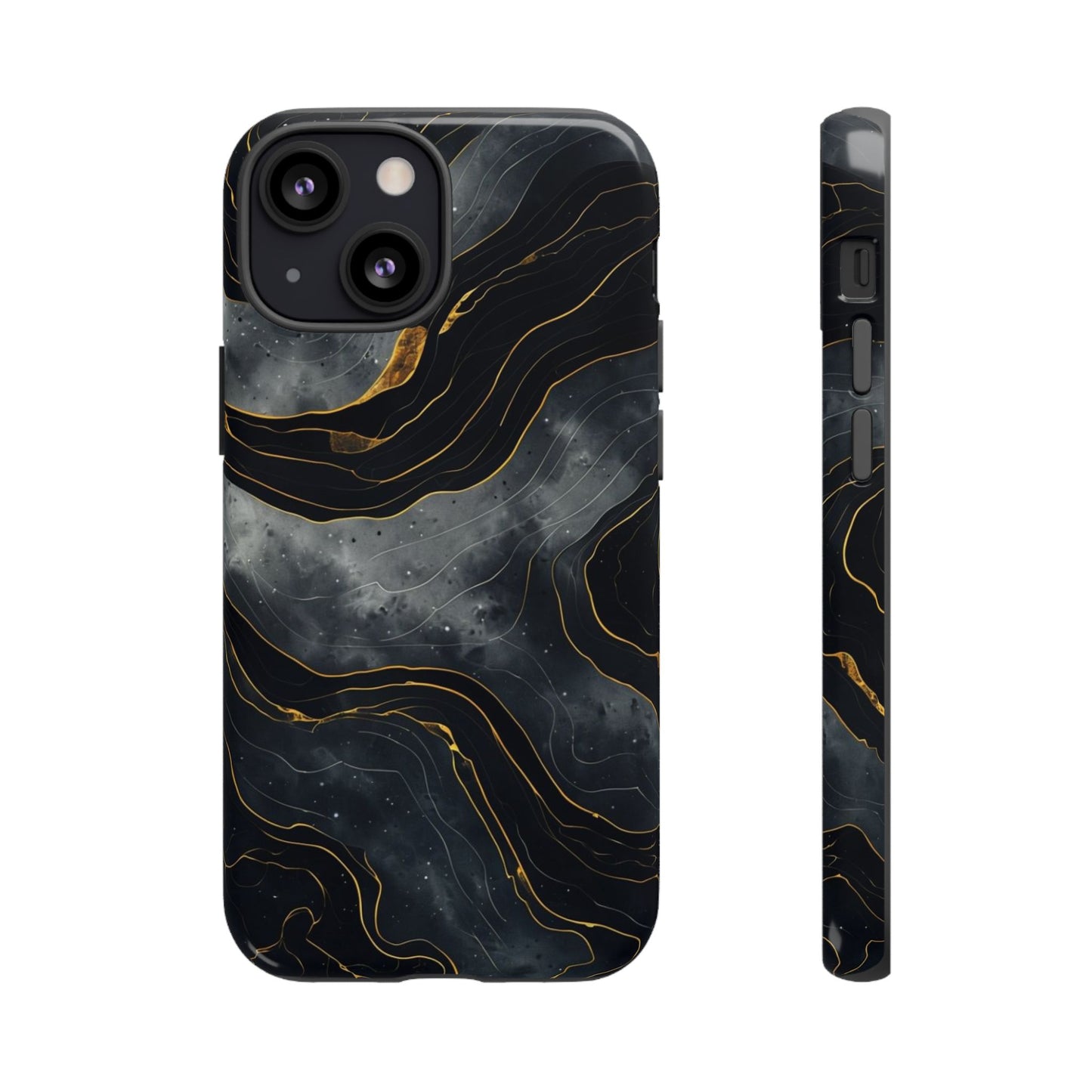 Phone Case Dark Elegance with Gold Accents – Stylish & Protective Cover