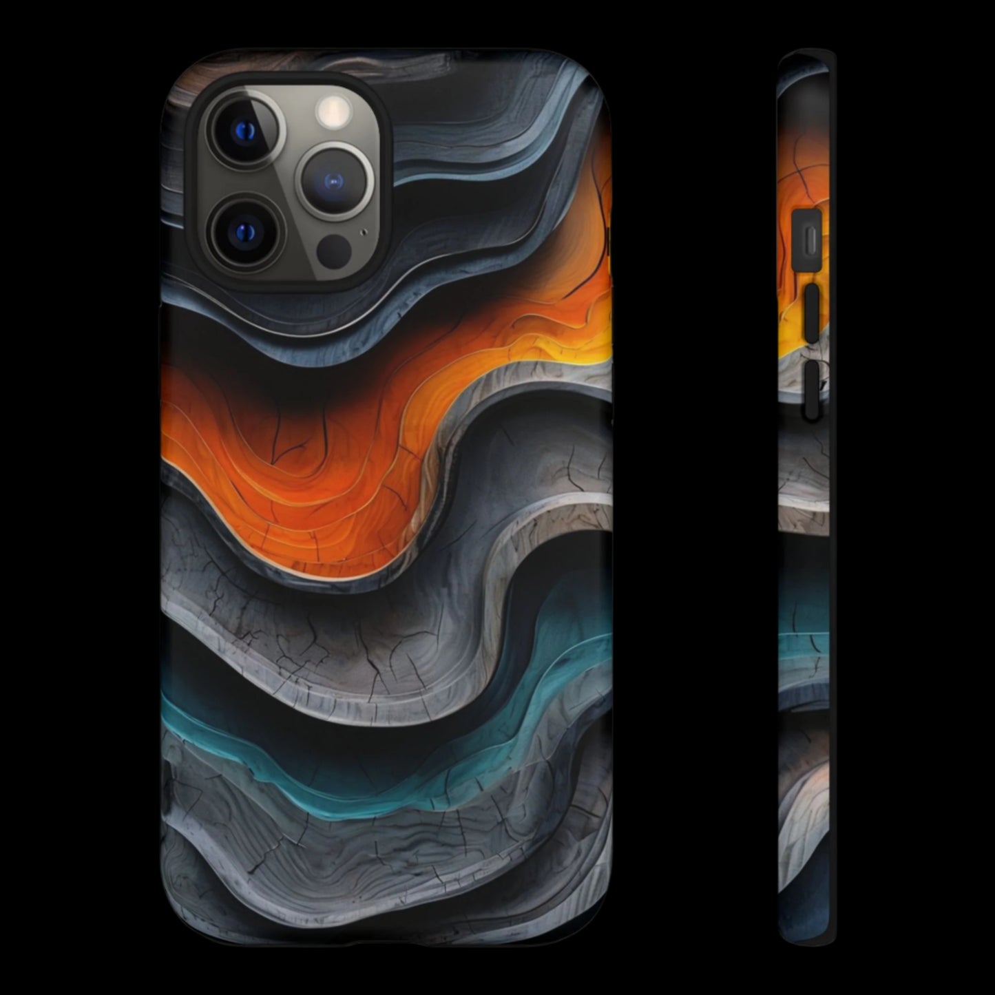 Phone Case Abstract Wave – Aesthetic Orange Teal Black Cover – Case Gift