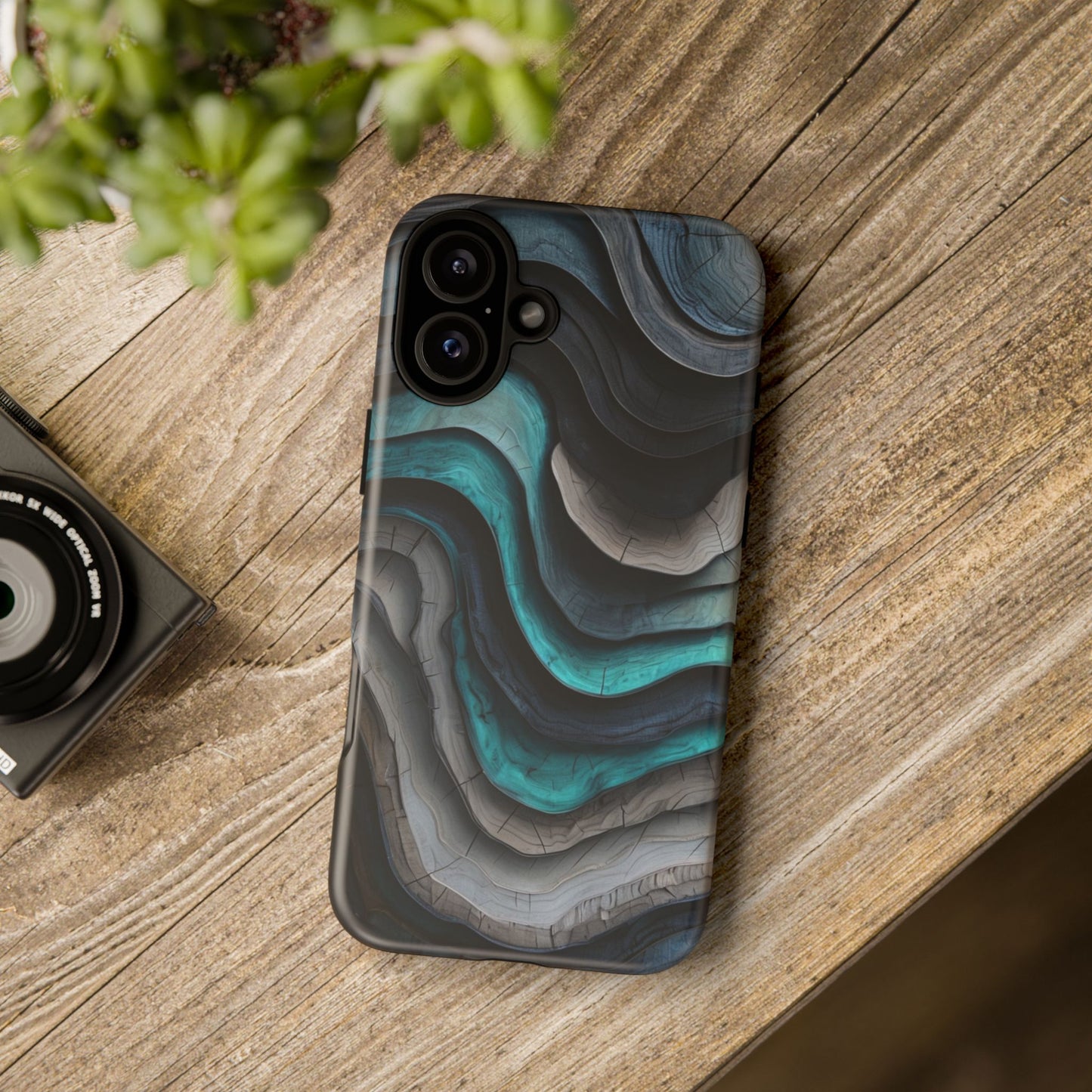 Phone Case Blue & Grey Woodgrain Wave – Artistic iPhone & Samsung Cover