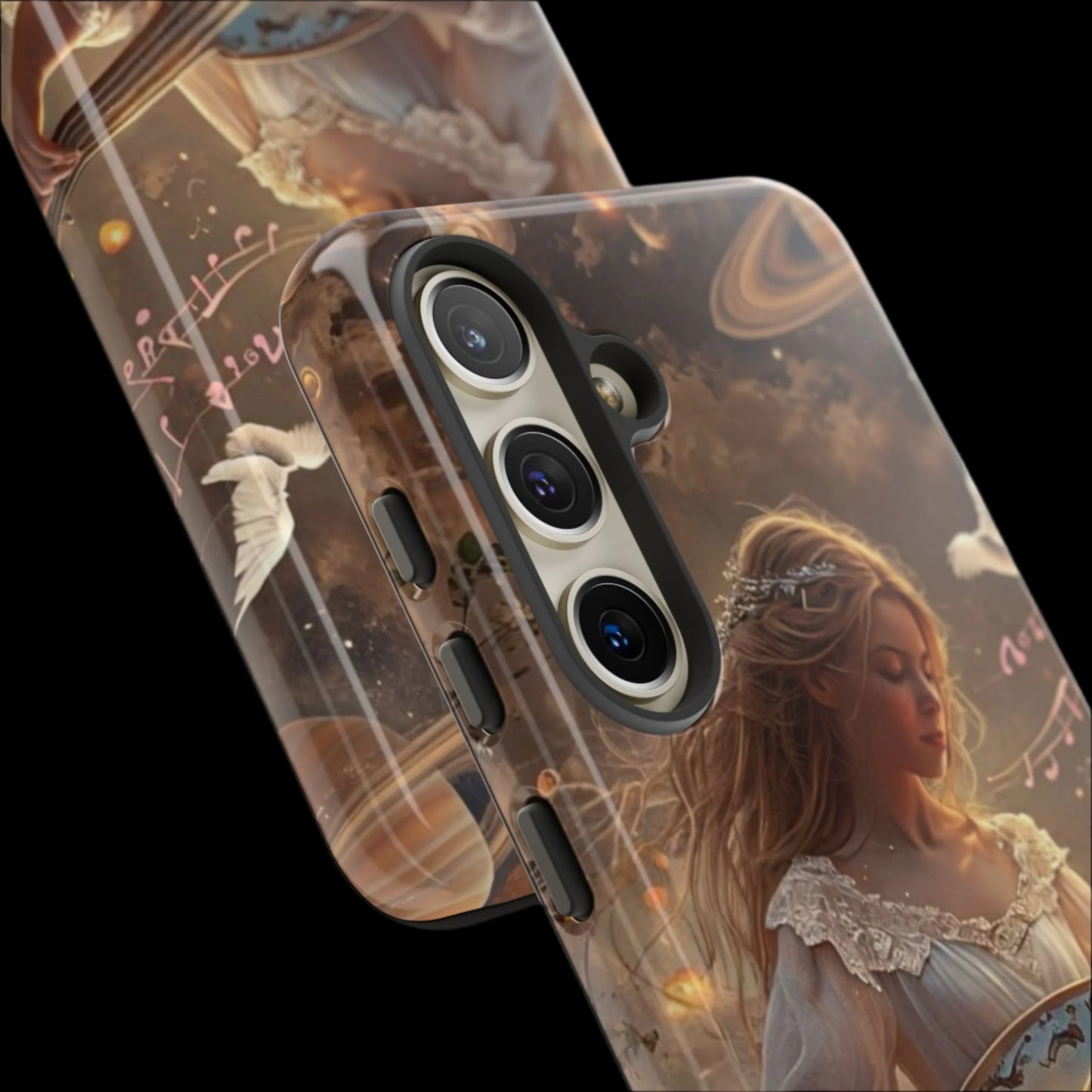Phone Case Young Woman Playing Luminous Instrument Under Starry Night Sky
