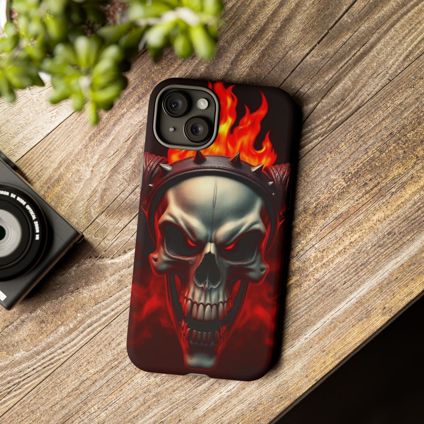 Phone Case Flaming Demon Skull – Horned Skull in Fire - Gothic & Dark Art Cover