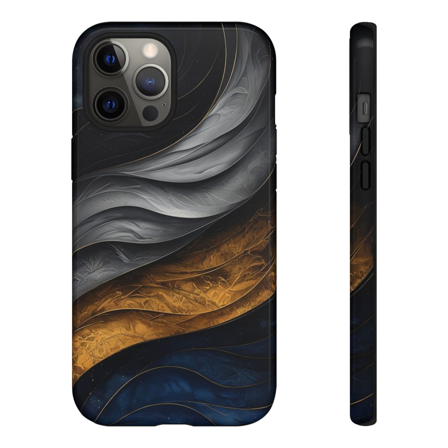 Phone Case Elegant Abstract Marble – Gold, Grey & Navy Design