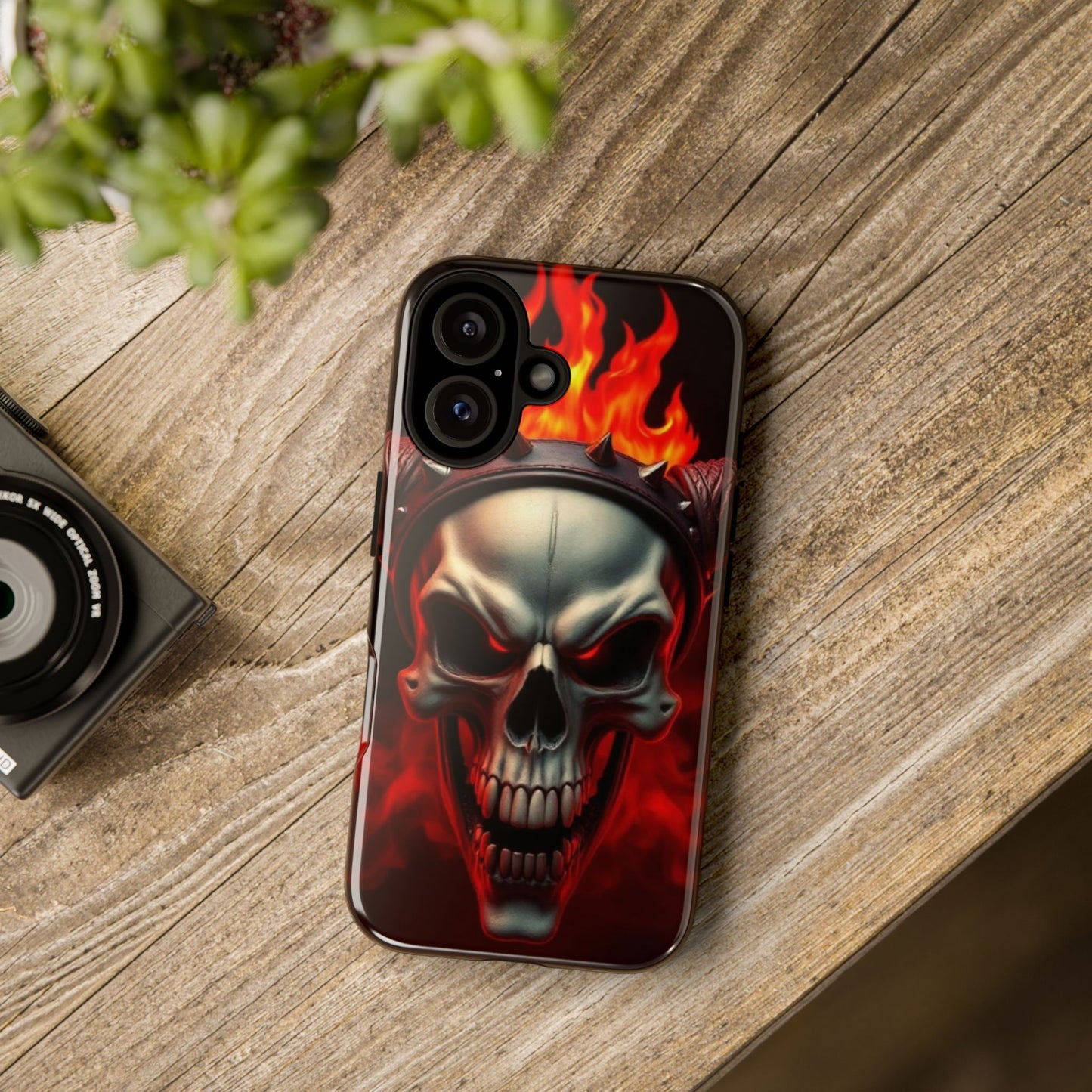 Phone Case Flaming Demon Skull – Horned Skull in Fire - Gothic & Dark Art Cover