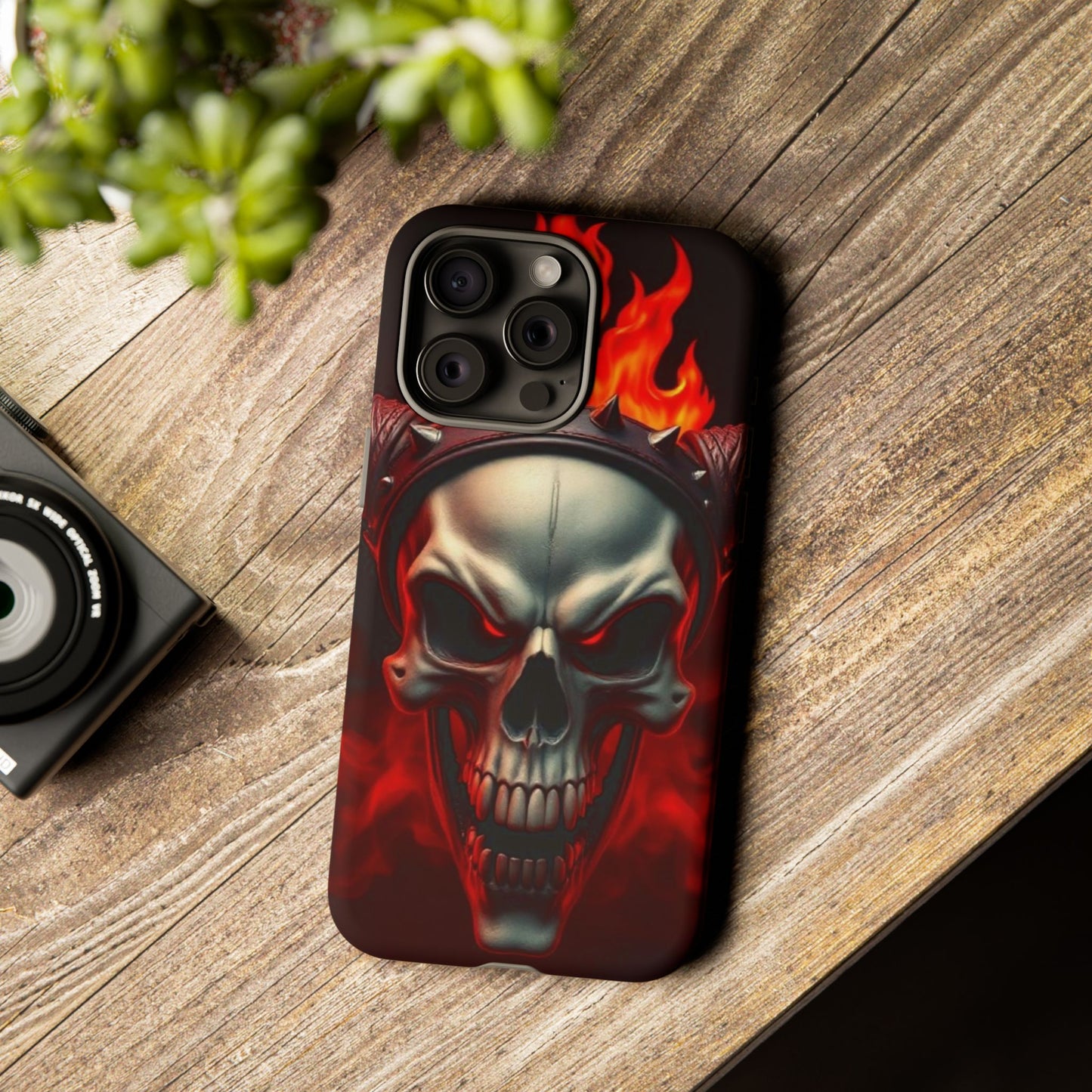 Phone Case Flaming Demon Skull – Horned Skull in Fire - Gothic & Dark Art Cover