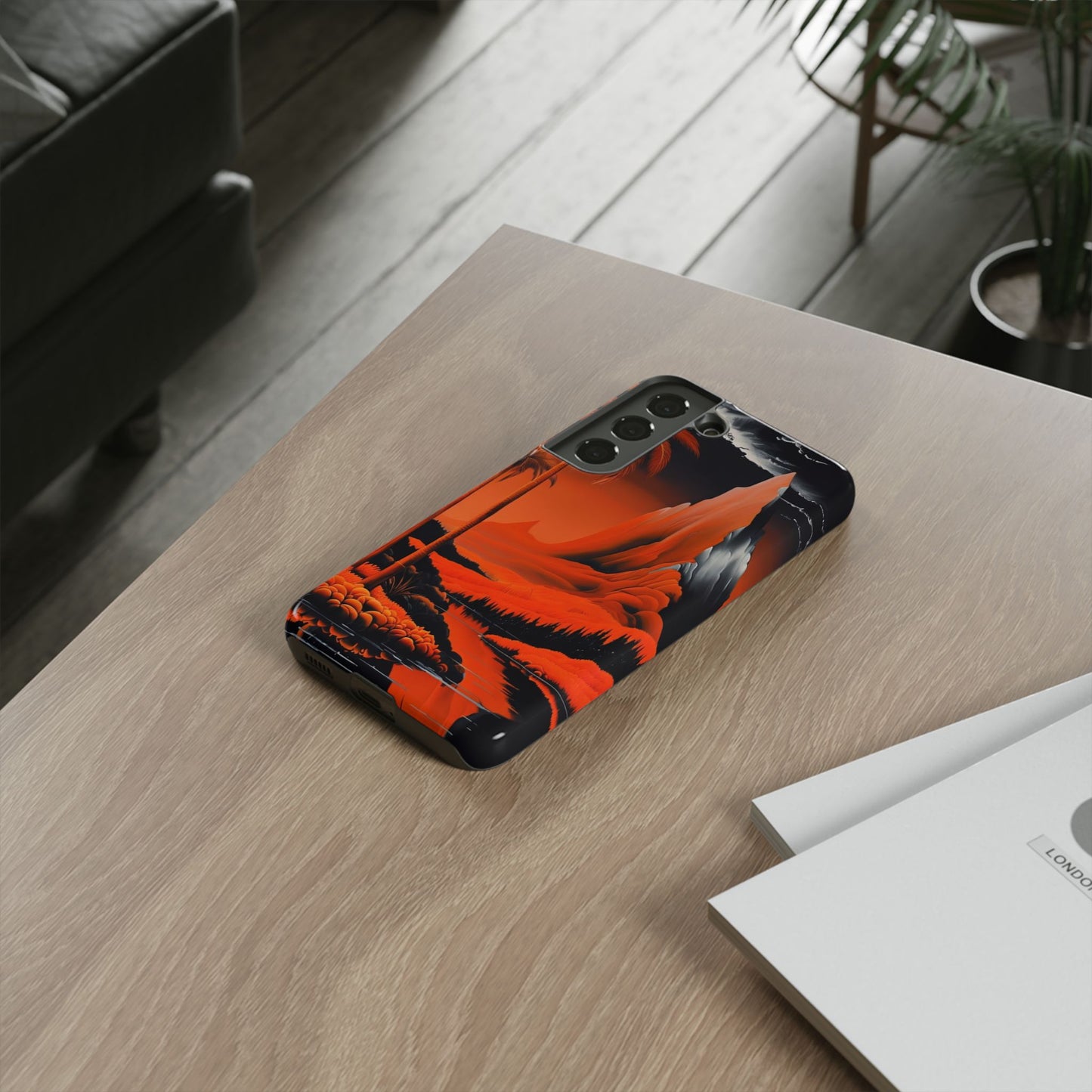 Phone Case Tropical Sci-Fi – Futuristic Red Jungle & Mountain Art Cover
