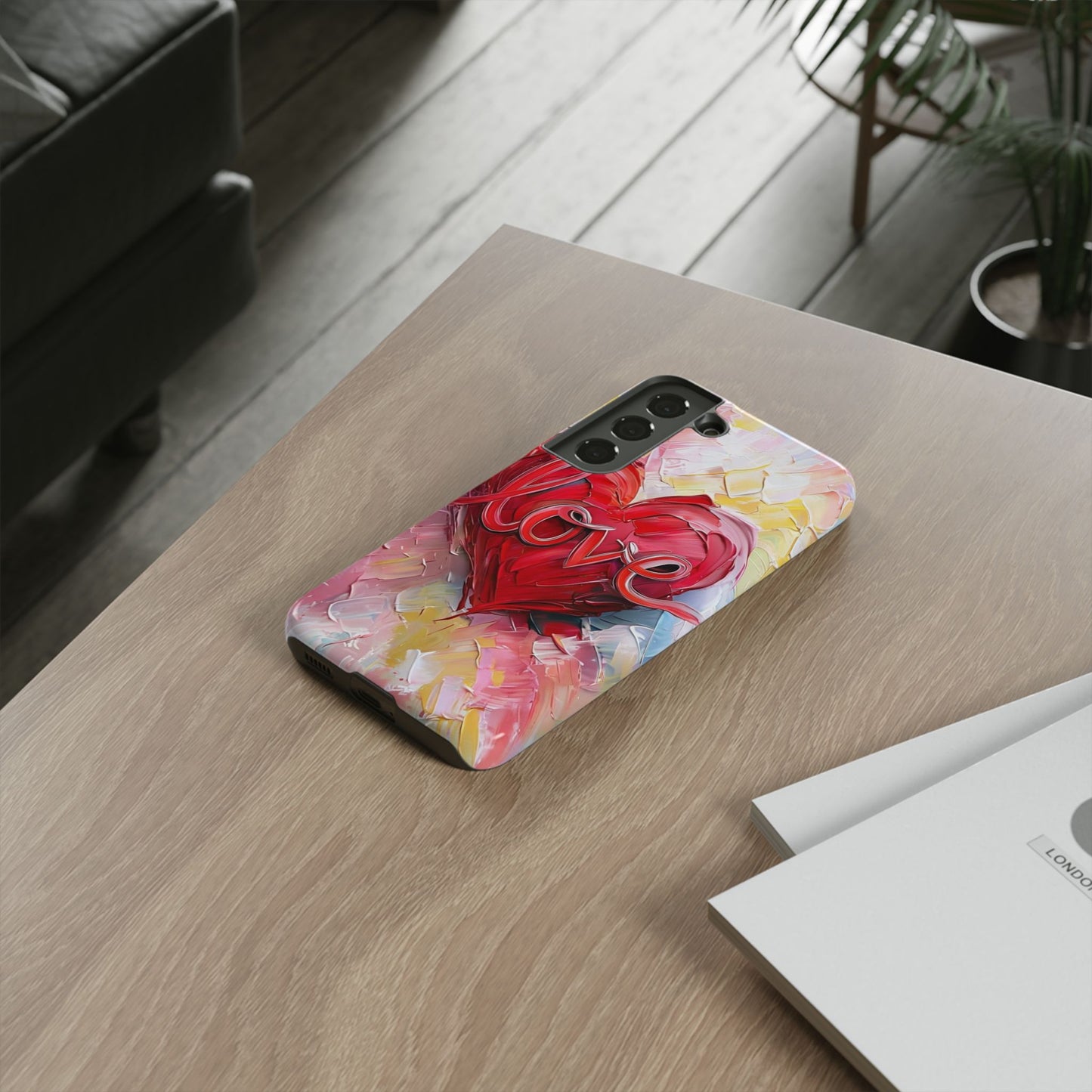 Love Heart Phone Case with Colorful Brush Strokes – Artistic & Romantic Design