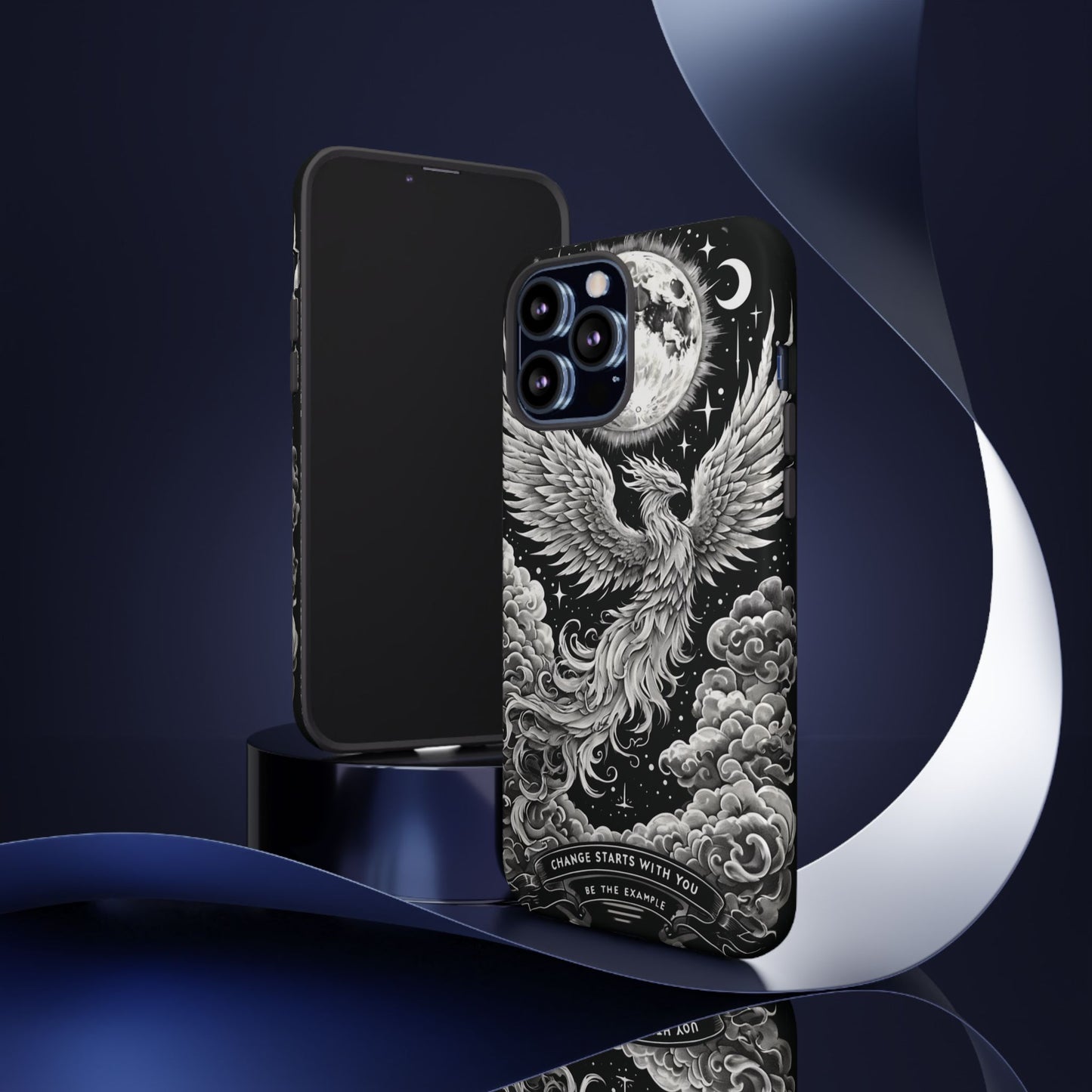 Phoenix Art iPhone Case – 'Change Starts With You' – Black & White Design